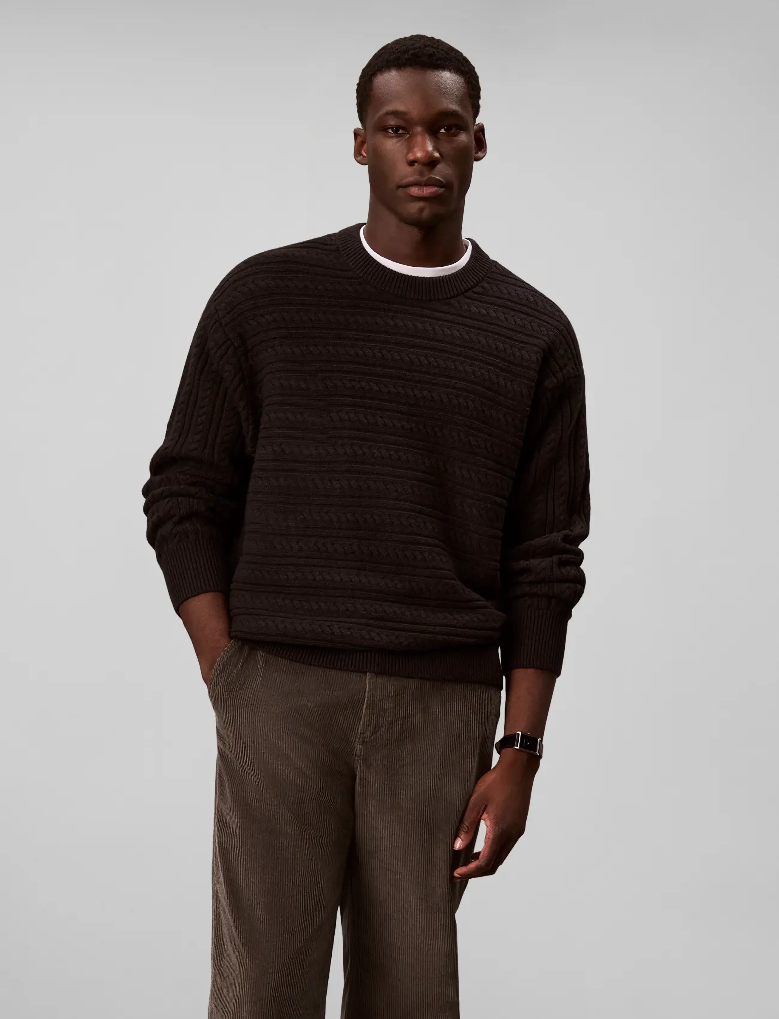 Calvin Klein - LS WOOL BLEND CABLE CRWNK 7GG - rundhals - black - 4