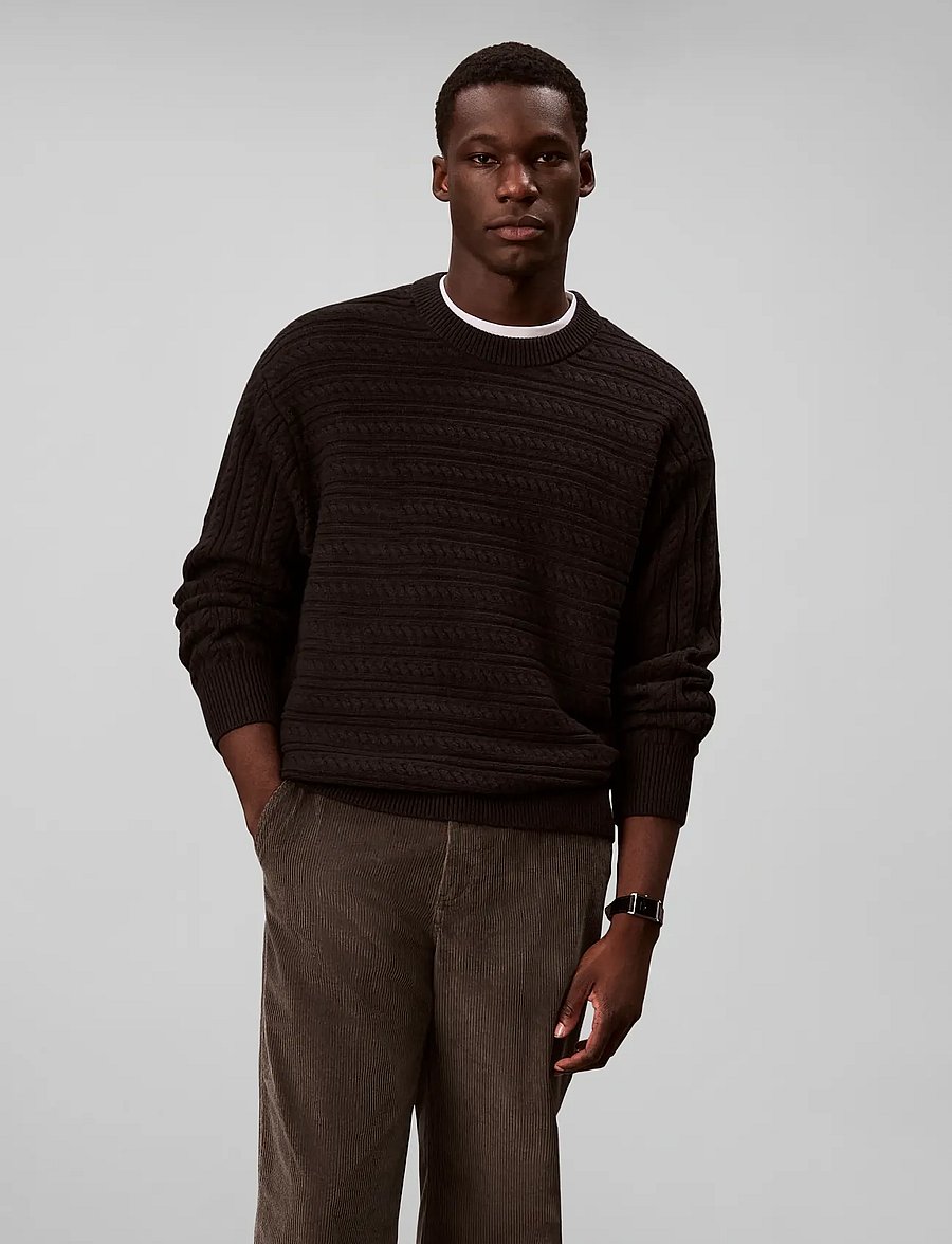 Calvin Klein - LS WOOL BLEND CABLE CRWNK 7GG - rundhals - black - 4