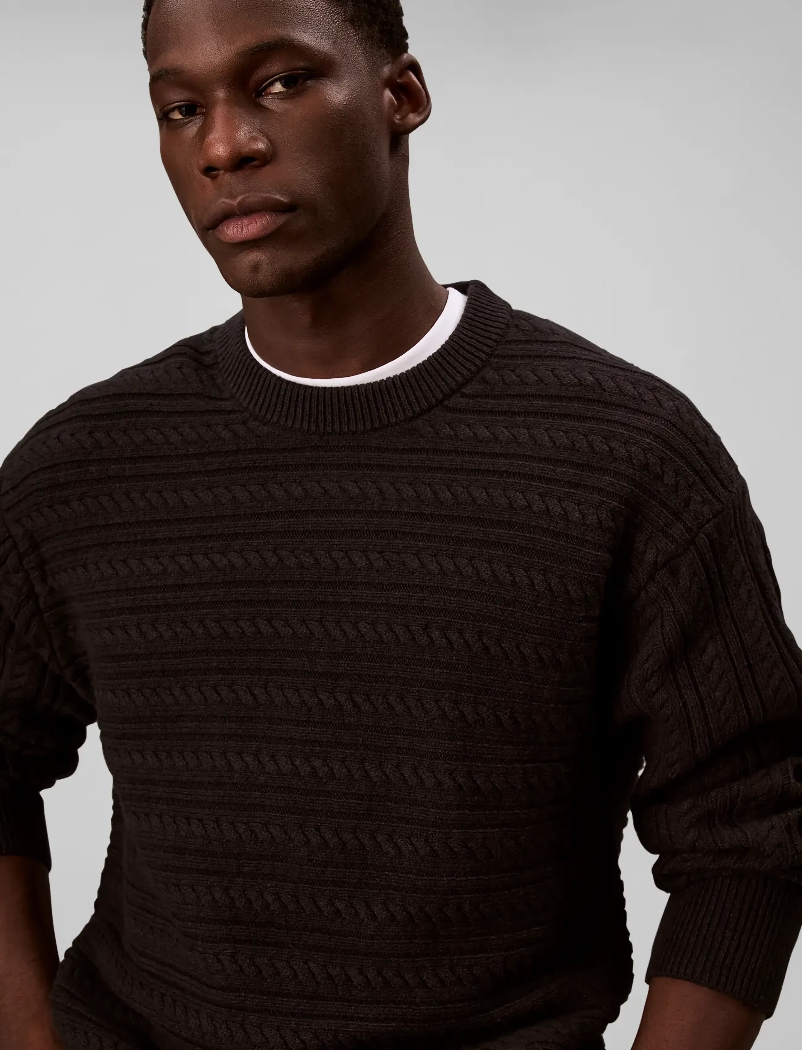 Calvin Klein - LS WOOL BLEND CABLE CRWNK 7GG - rundhals - black - 5