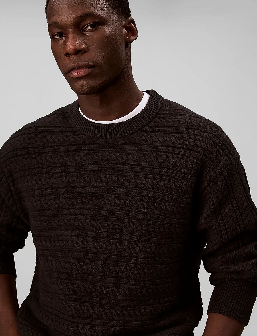 Calvin Klein - LS WOOL BLEND CABLE CRWNK 7GG - rundhals - black - 5