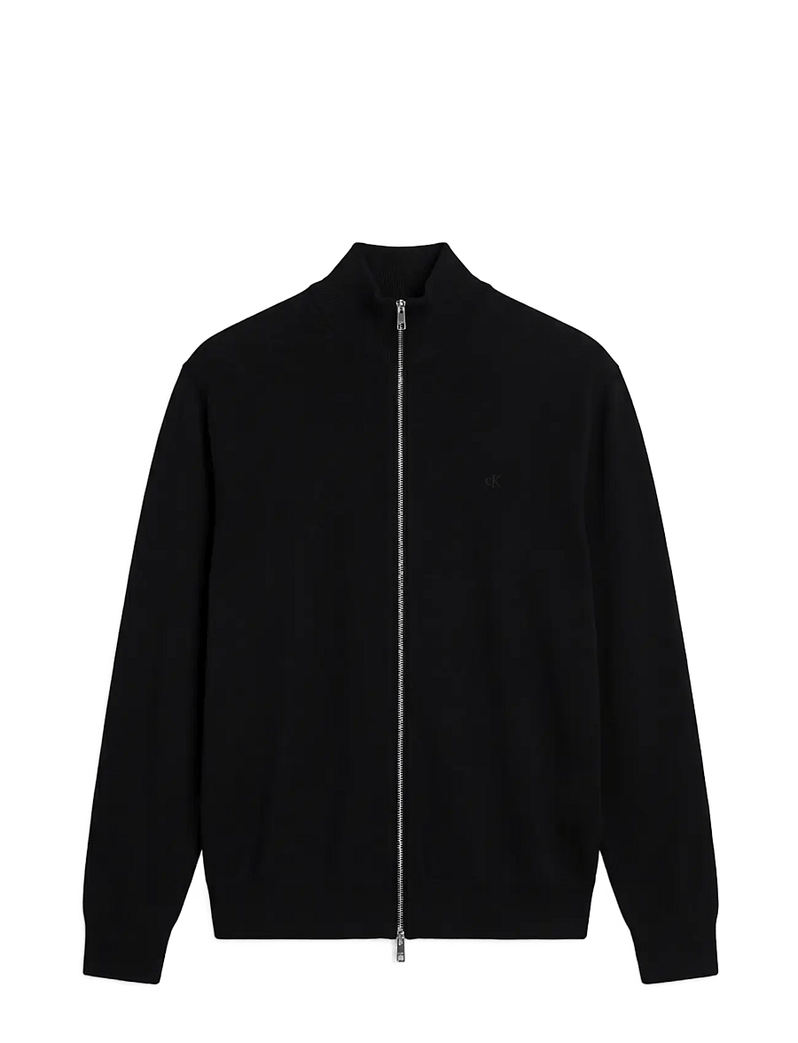 Calvin Klein - LS 100% MERINO FULL ZIP 14GG - pullover mit durchgehendem reißverschluss - black - 1