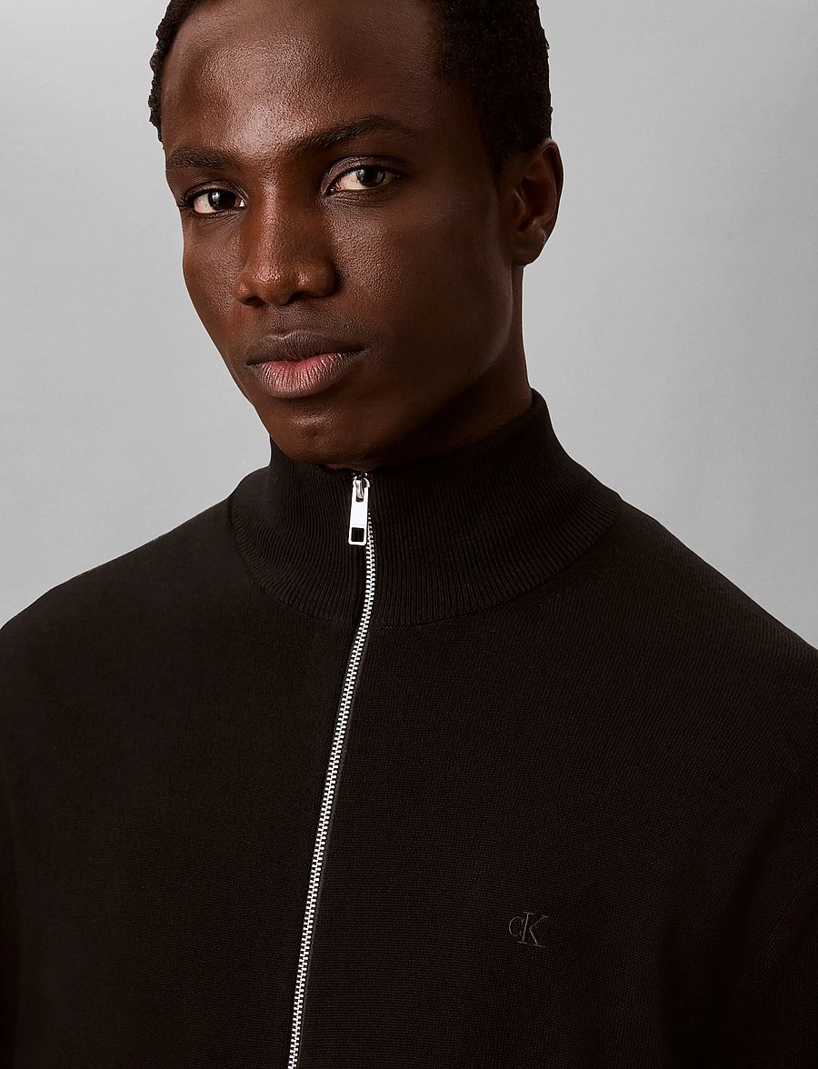 Calvin Klein - LS 100% MERINO FULL ZIP 14GG - pullover mit durchgehendem reißverschluss - black - 4
