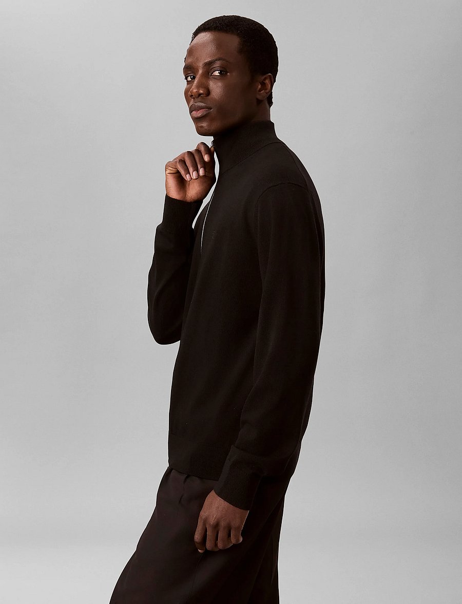 Calvin Klein - LS 100% MERINO FULL ZIP 14GG - pullover mit durchgehendem reißverschluss - black - 5