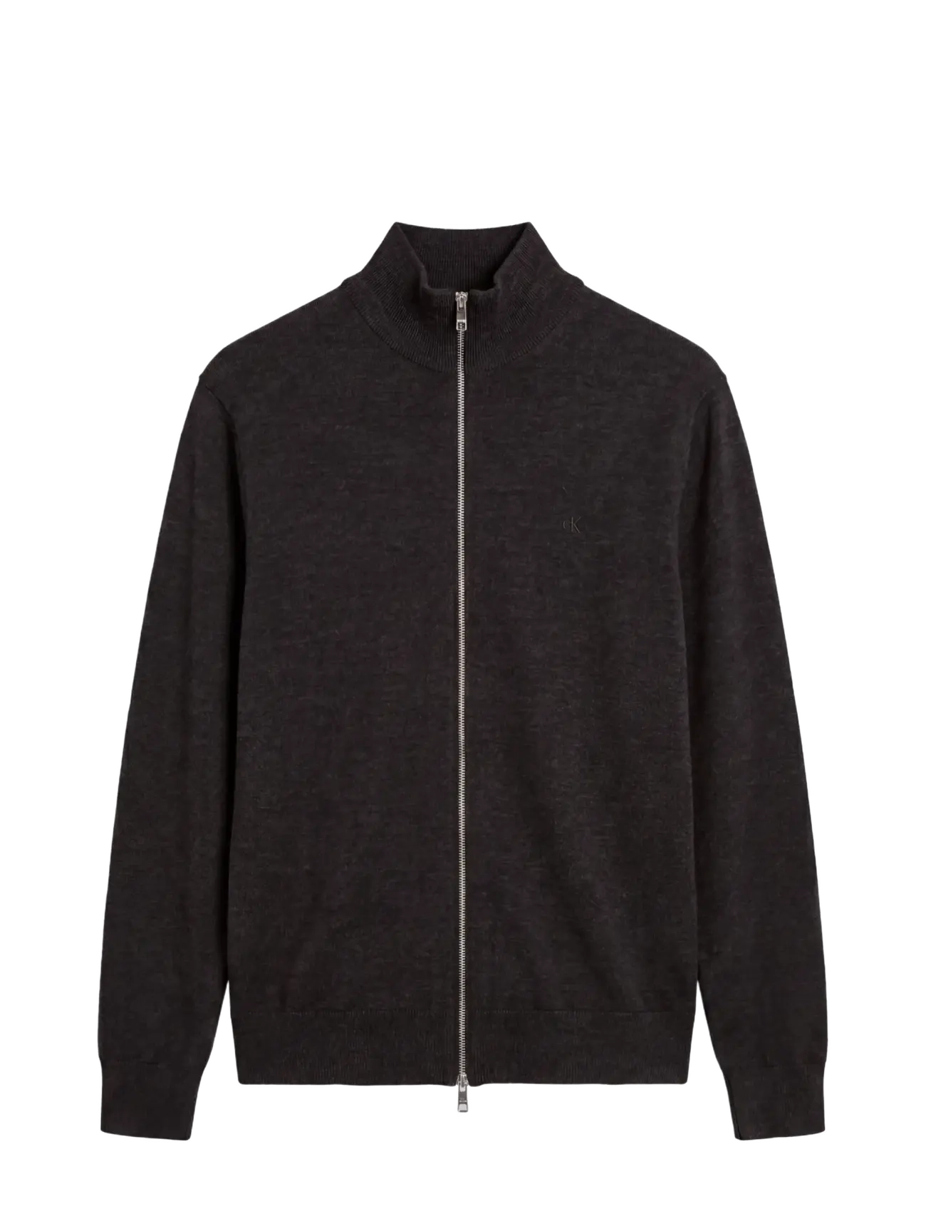 Calvin Klein LS 100% MERINO FULL ZIP 14GG - Full Zip tröjor - GUNMETAL HTR / grey