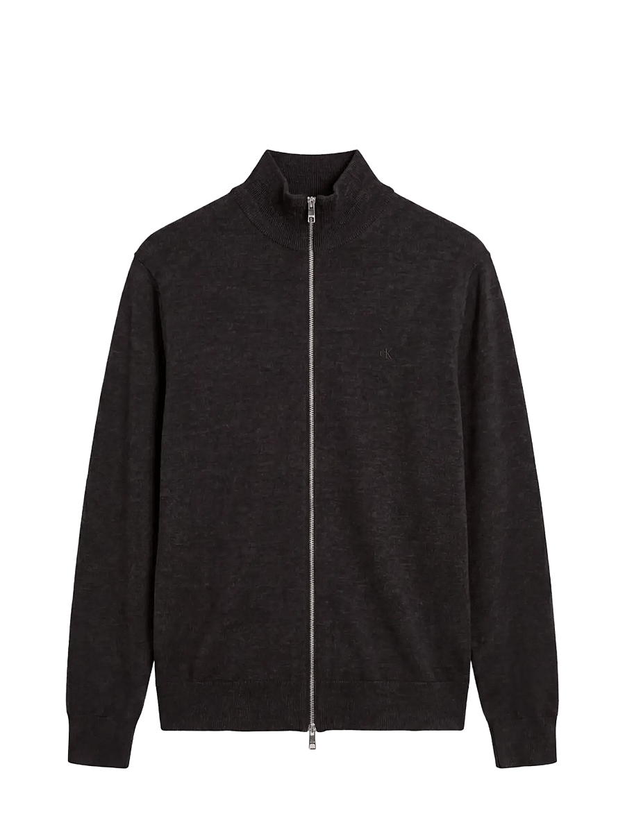 Calvin Klein - LS 100% MERINO FULL ZIP 14GG - pullover mit durchgehendem reißverschluss - gunmetal htr - 1