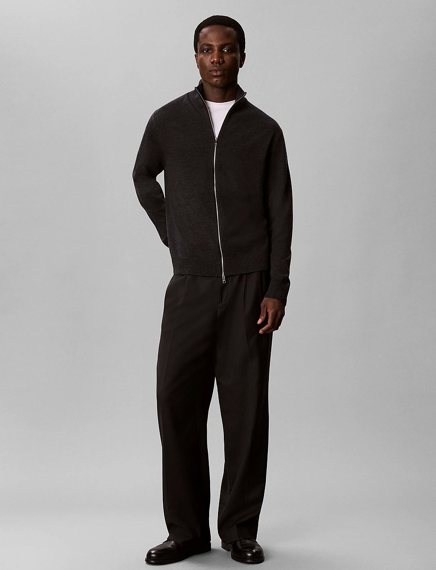 Calvin Klein - LS 100% MERINO FULL ZIP 14GG - pullover mit durchgehendem reißverschluss - gunmetal htr - 0