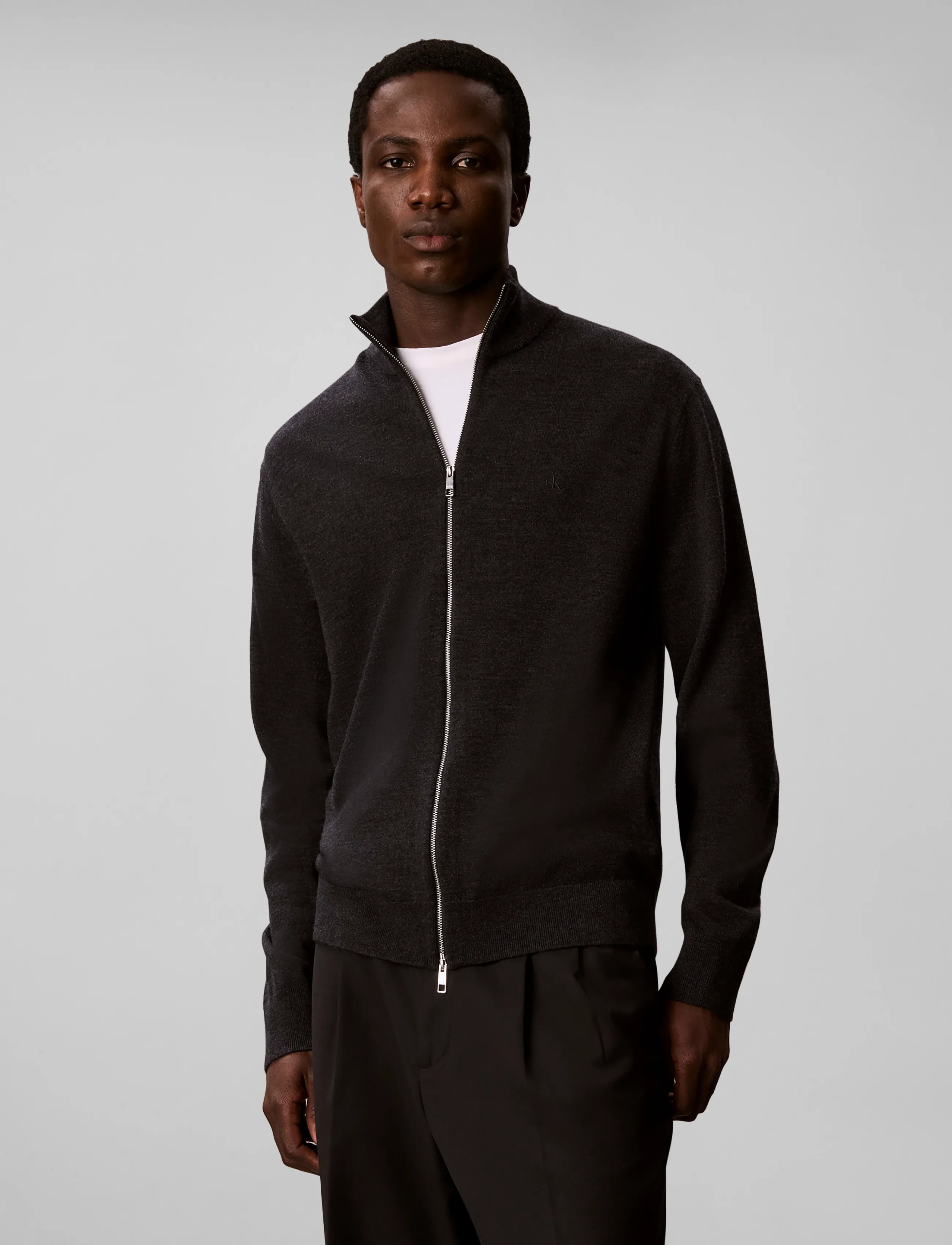 Calvin Klein - LS 100% MERINO FULL ZIP 14GG - full zip tröjor - gunmetal htr - 3