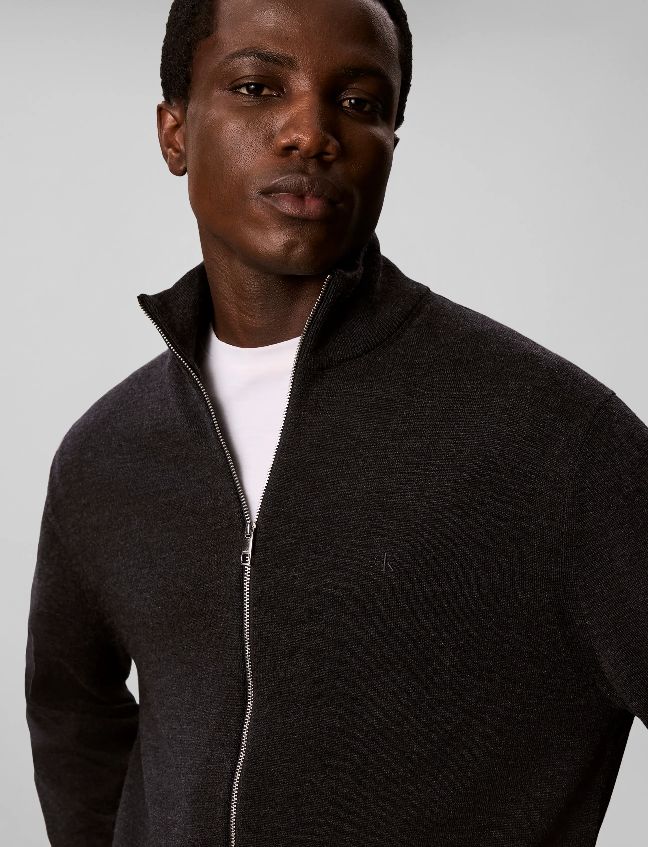Calvin Klein - LS 100% MERINO FULL ZIP 14GG - full zip tröjor - gunmetal htr - 4