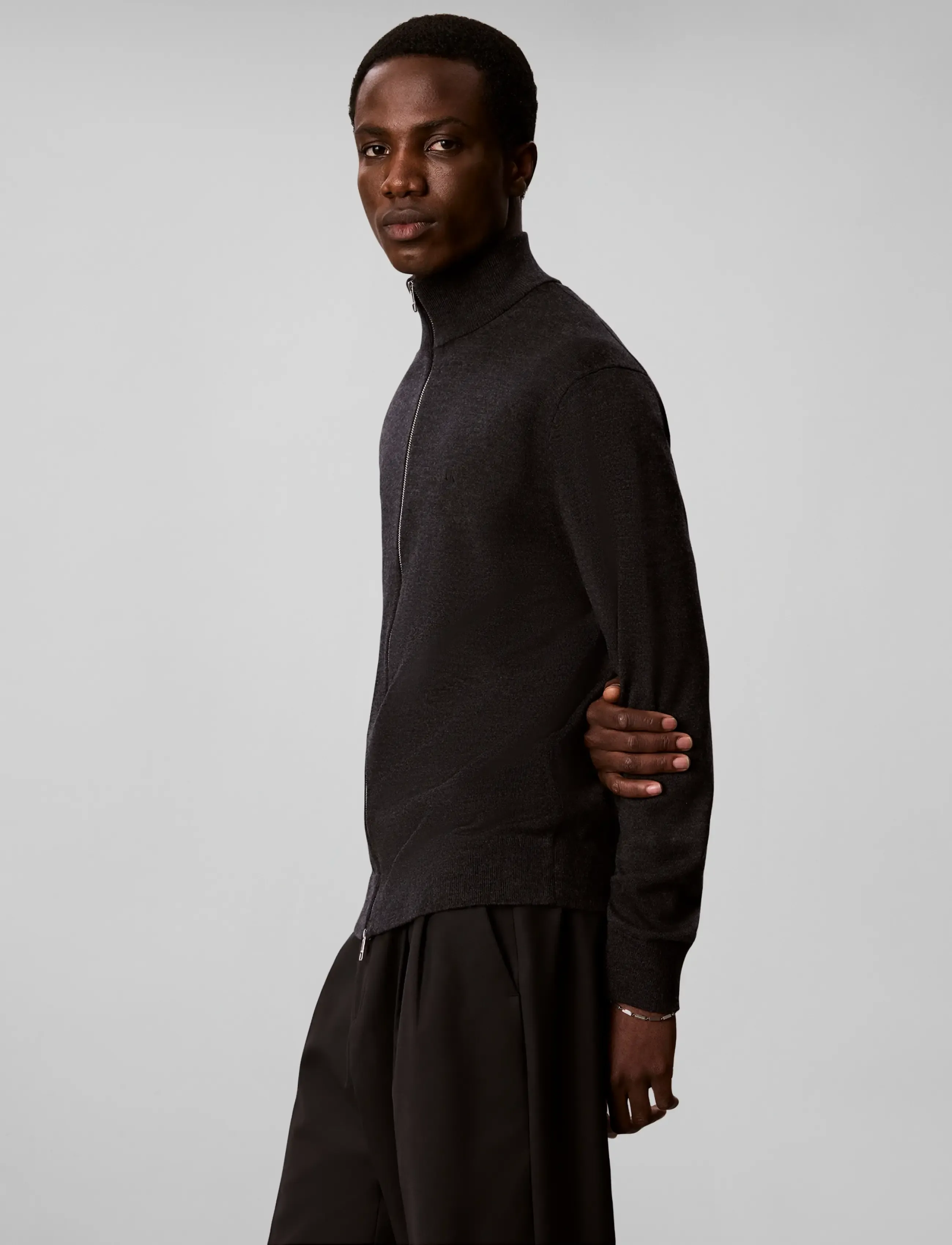 Calvin Klein - LS 100% MERINO FULL ZIP 14GG - full zip tröjor - gunmetal htr - 5