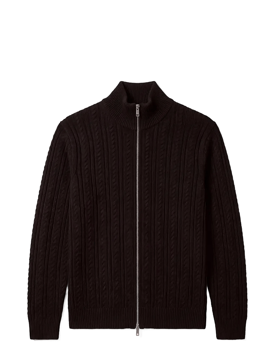 Calvin Klein - LS WOOL BLEND CABLE FULL ZIP 7GG - full zip jumpers - black - 1