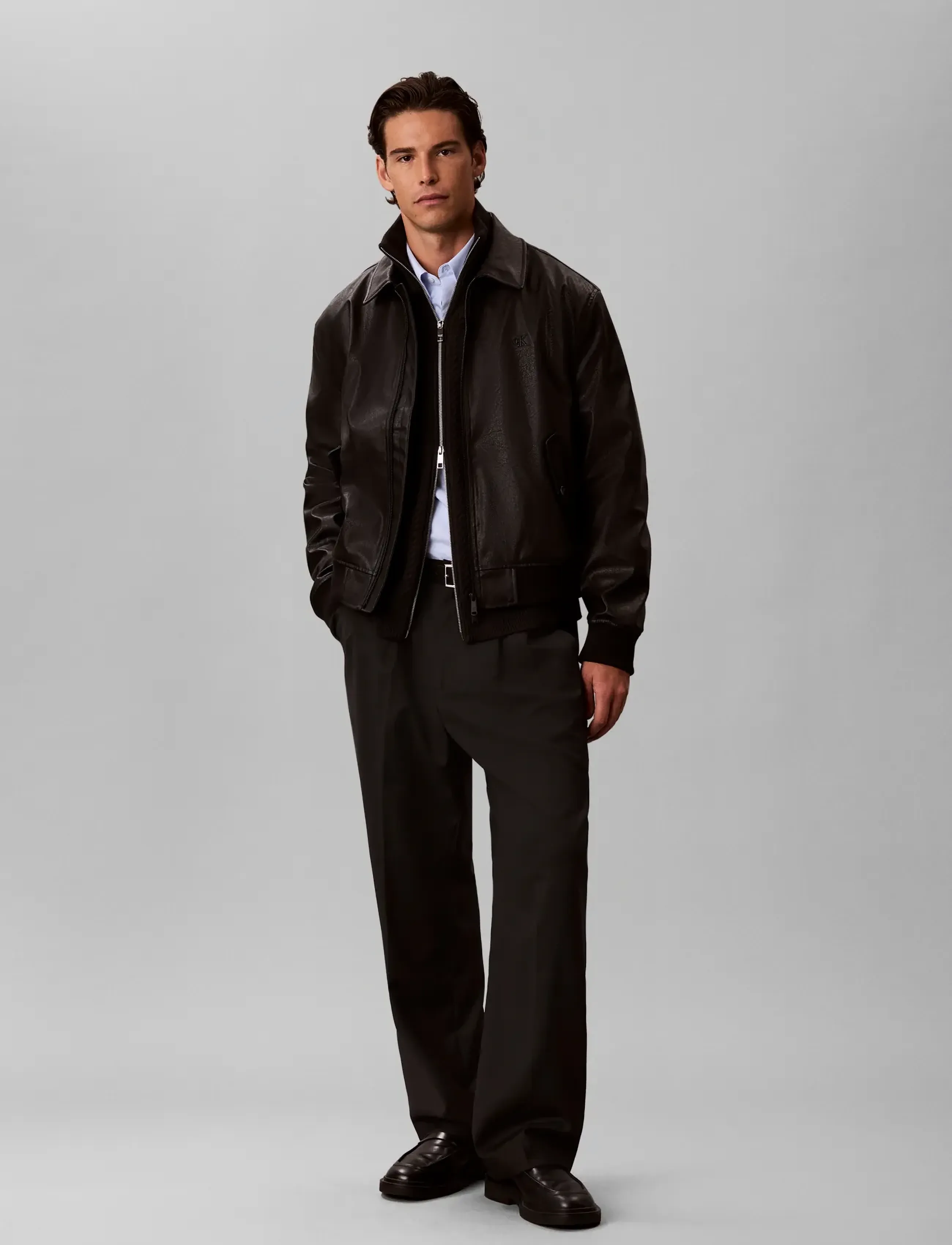 Calvin Klein - LS WOOL BLEND CABLE FULL ZIP 7GG - full zip jumpers - black - 0