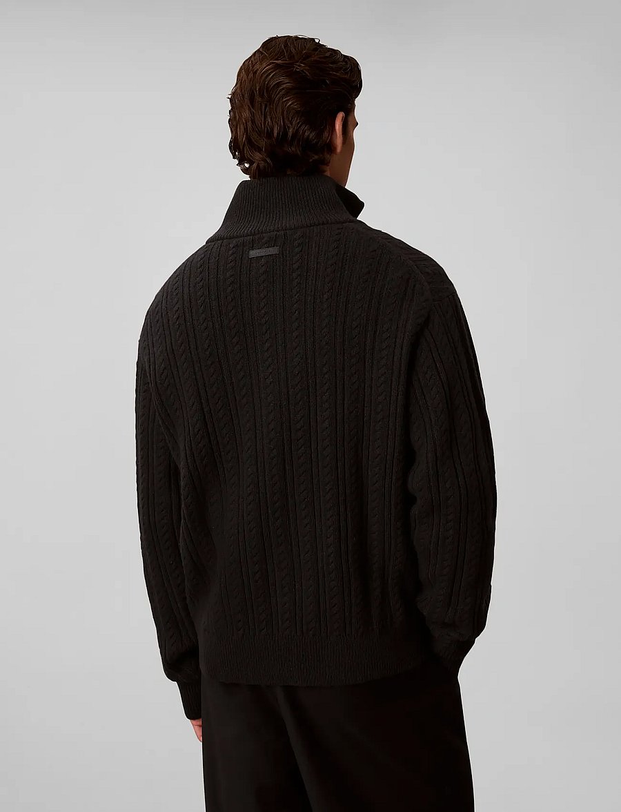 Calvin Klein - LS WOOL BLEND CABLE FULL ZIP 7GG - full zip jumpers - black - 2