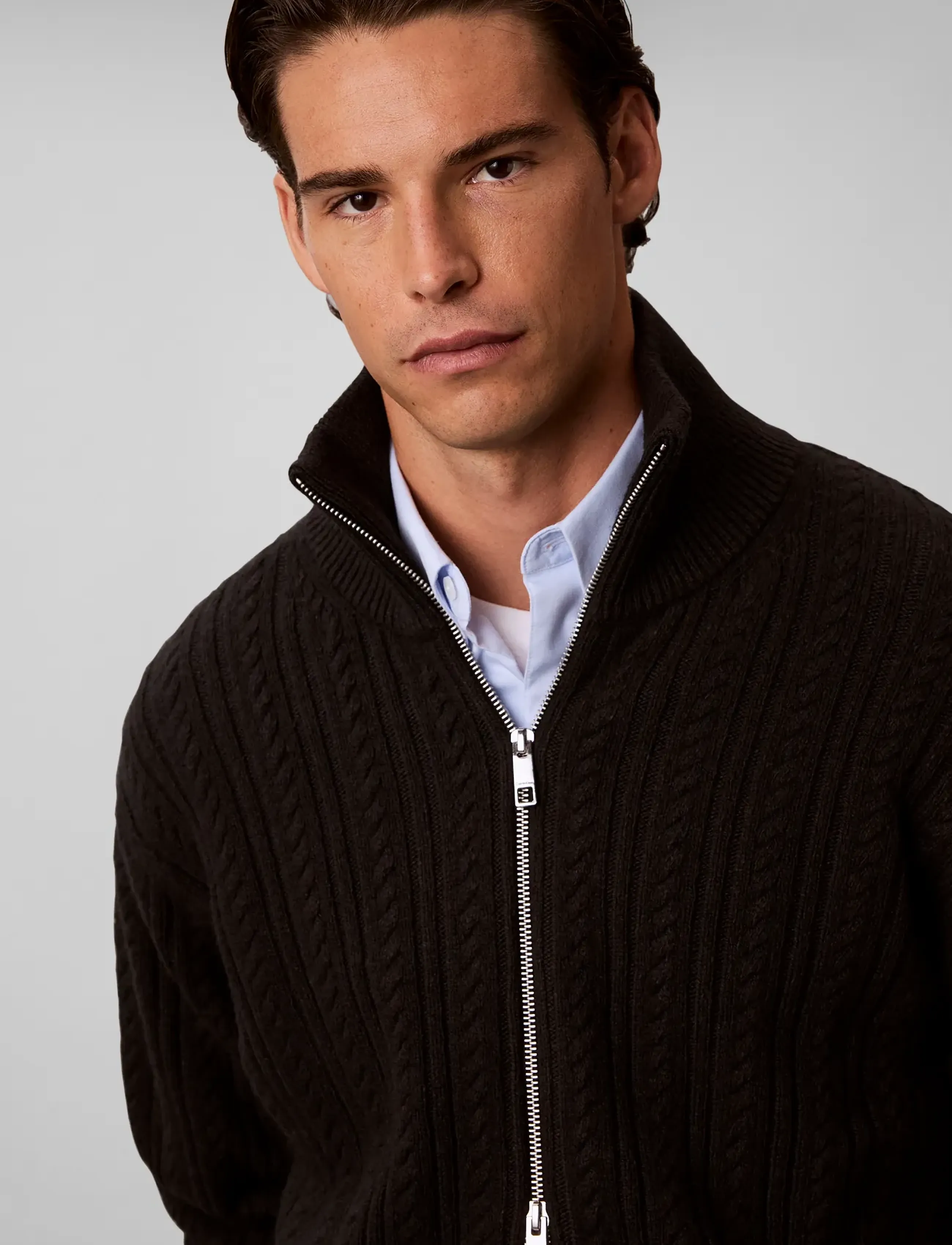 Calvin Klein - LS WOOL BLEND CABLE FULL ZIP 7GG - full zip jumpers - black - 4
