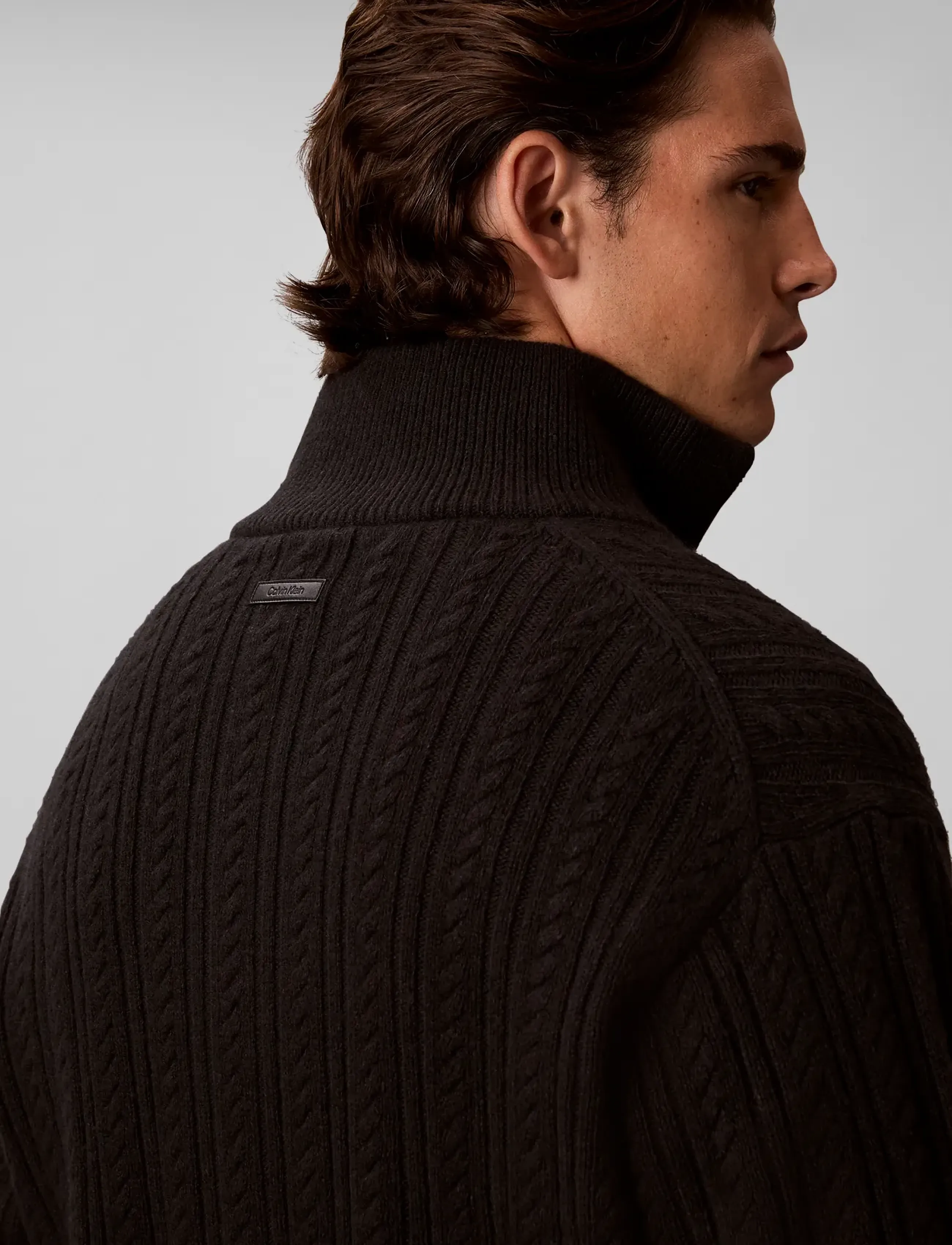 Calvin Klein - LS WOOL BLEND CABLE FULL ZIP 7GG - full zip jumpers - black - 5