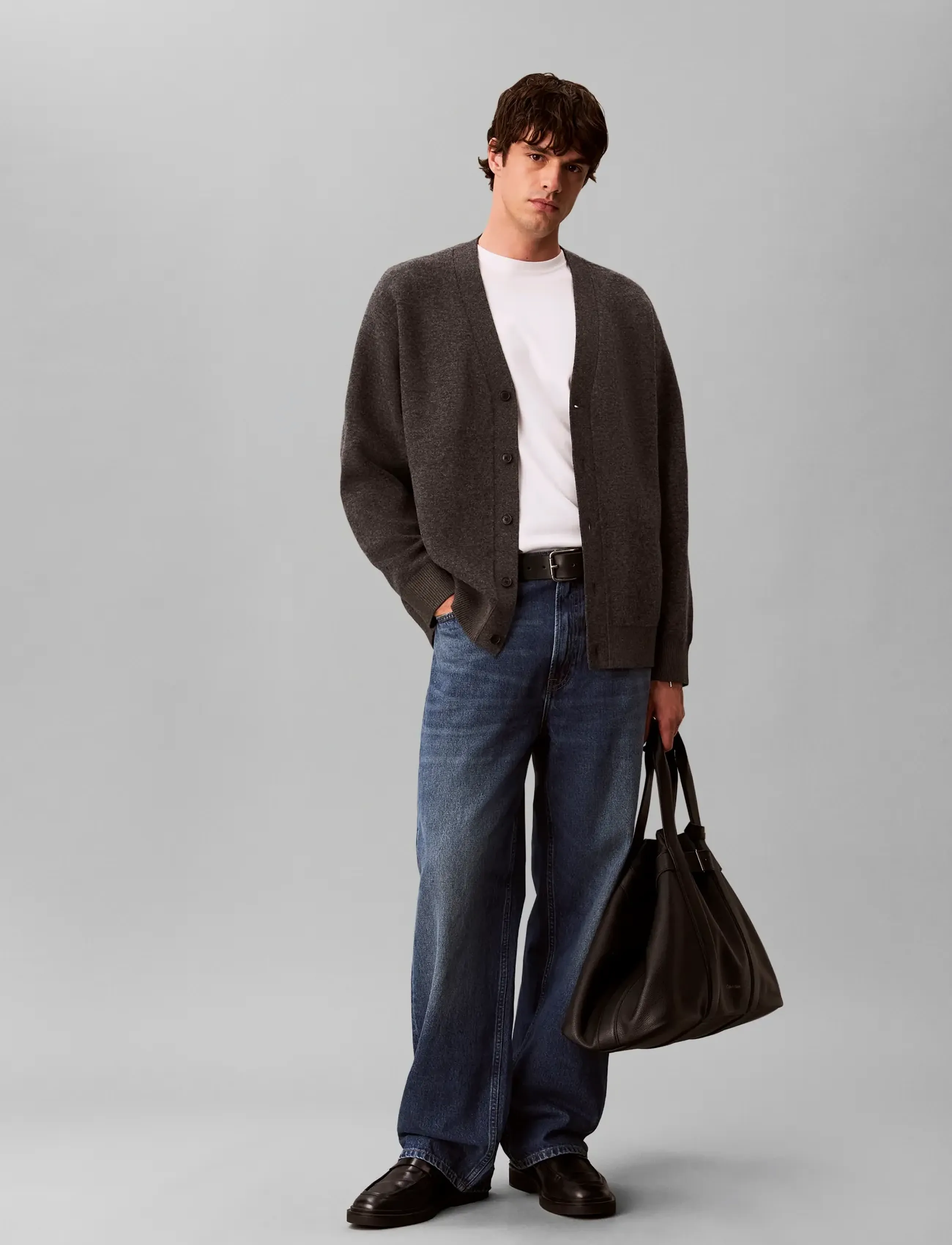 Calvin Klein - LS LAMBSWOOL BLEND CARDIGAN 12GG - gunmetal htr - 0