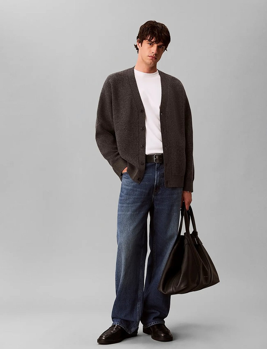 Calvin Klein - LS LAMBSWOOL BLEND CARDIGAN 12GG - strickjacken - gunmetal htr - 0