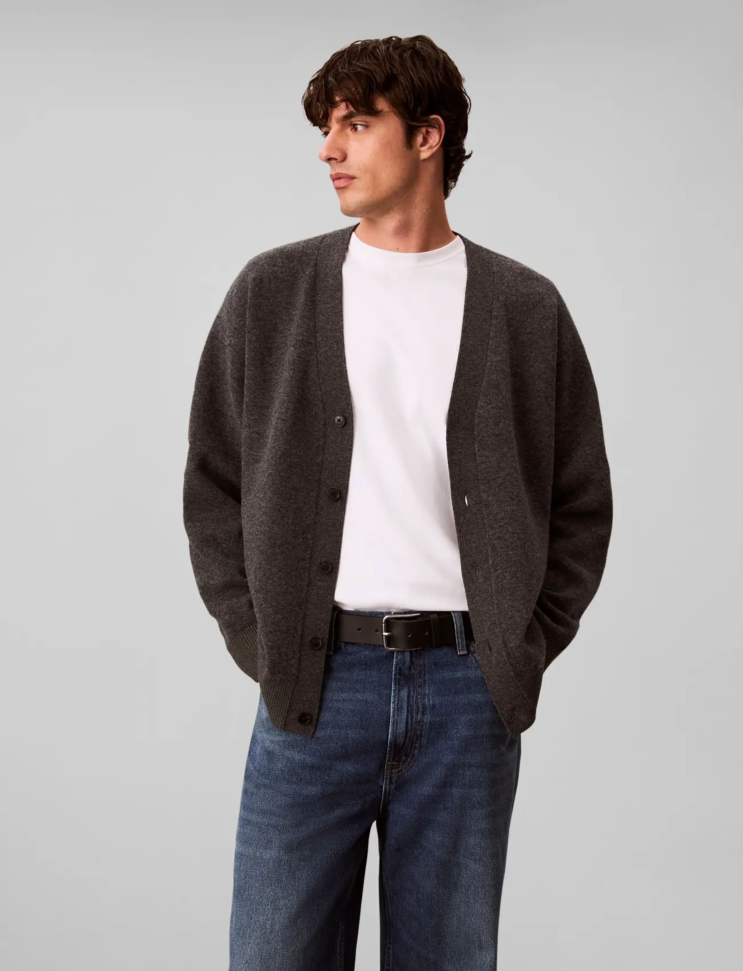 Calvin Klein - LS LAMBSWOOL BLEND CARDIGAN 12GG - gunmetal htr - 3