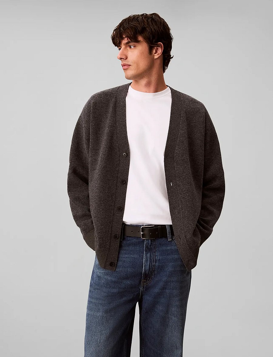 Calvin Klein - LS LAMBSWOOL BLEND CARDIGAN 12GG - strickjacken - gunmetal htr - 3