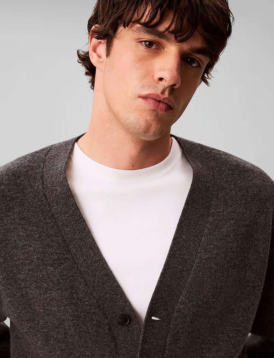Calvin Klein - LS LAMBSWOOL BLEND CARDIGAN 12GG - strickjacken - gunmetal htr - 4