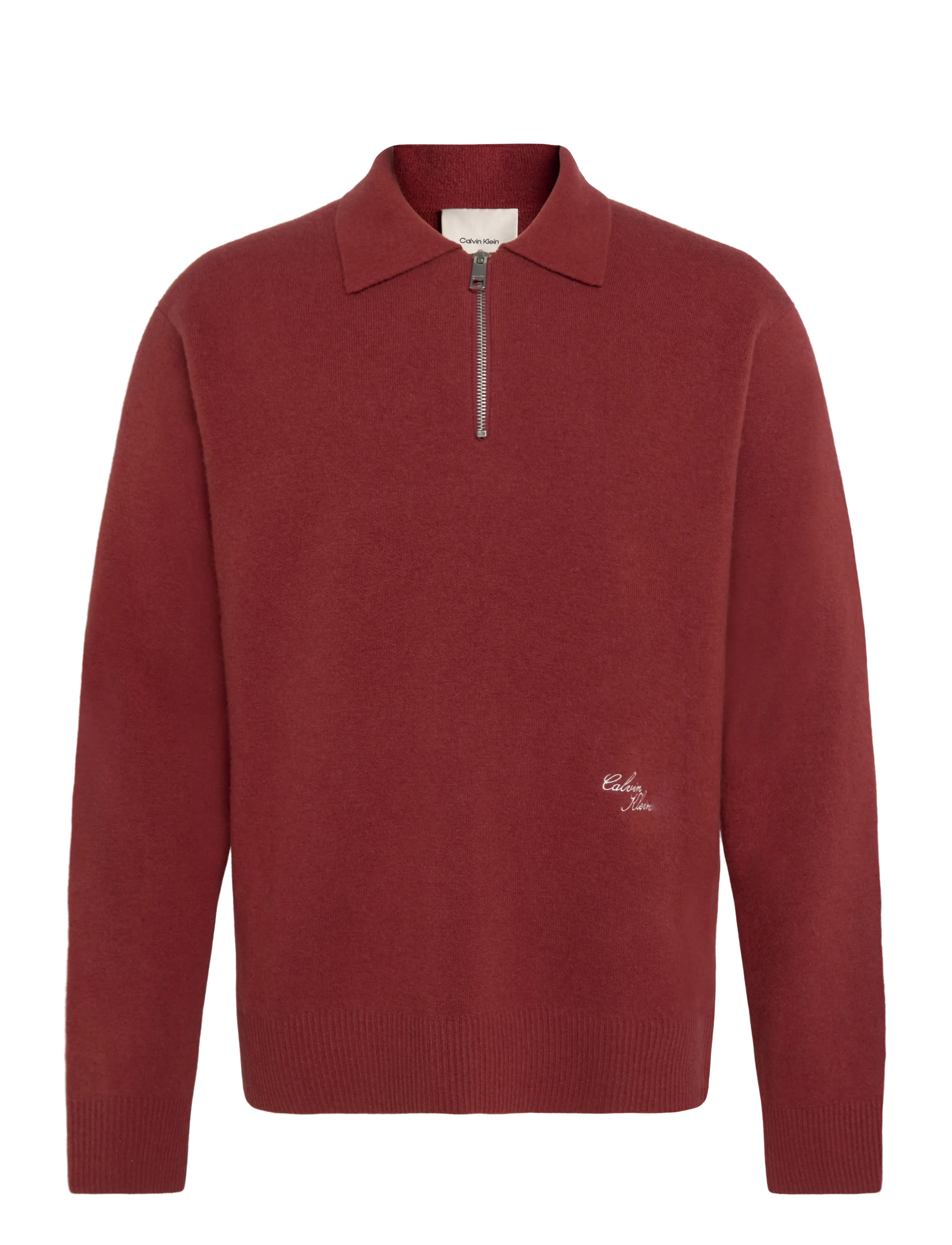 Calvin Klein LS LAMBSWOOL BLEND COLLAR QZ 12G - Clothing - FIRED BRICK / burgundy