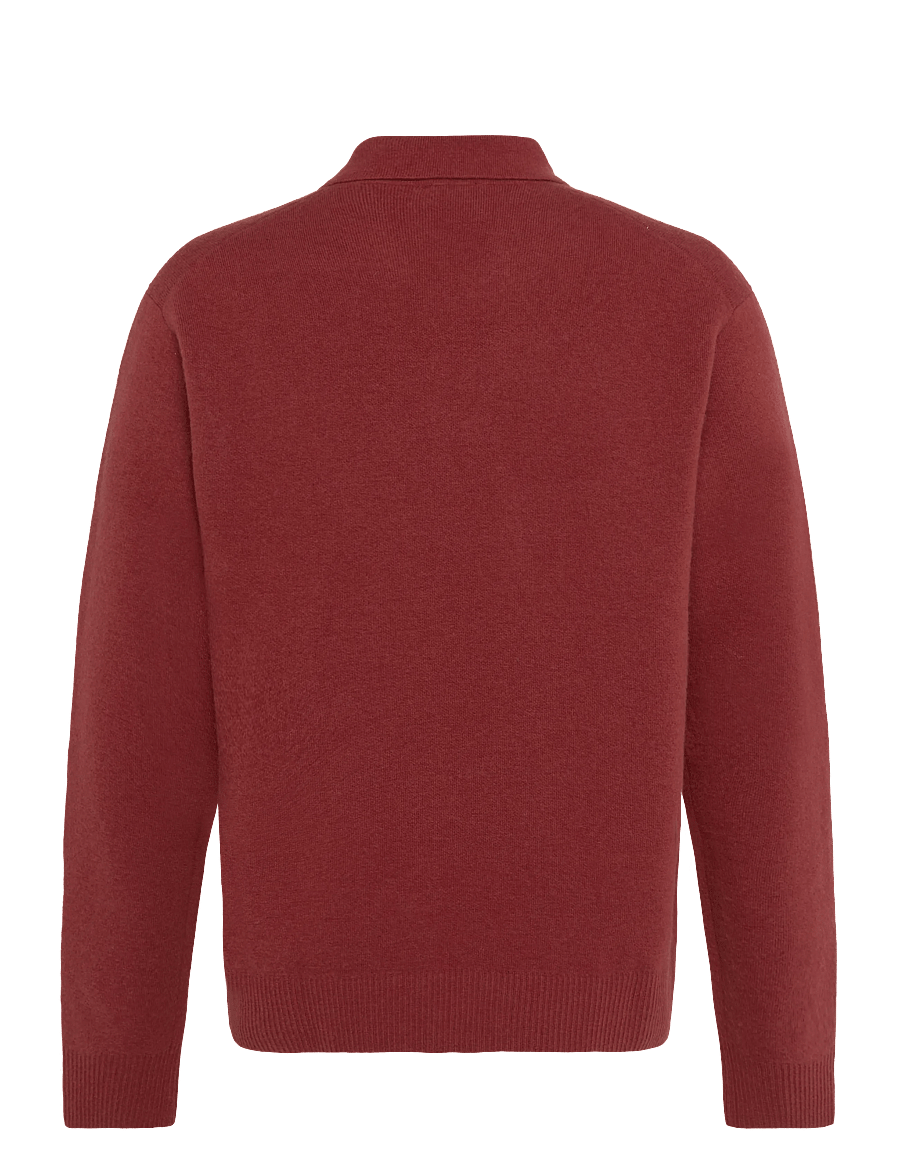 Calvin Klein - LS LAMBSWOOL BLEND COLLAR QZ 12G - long-sleeved knitted polos - fired brick - 1