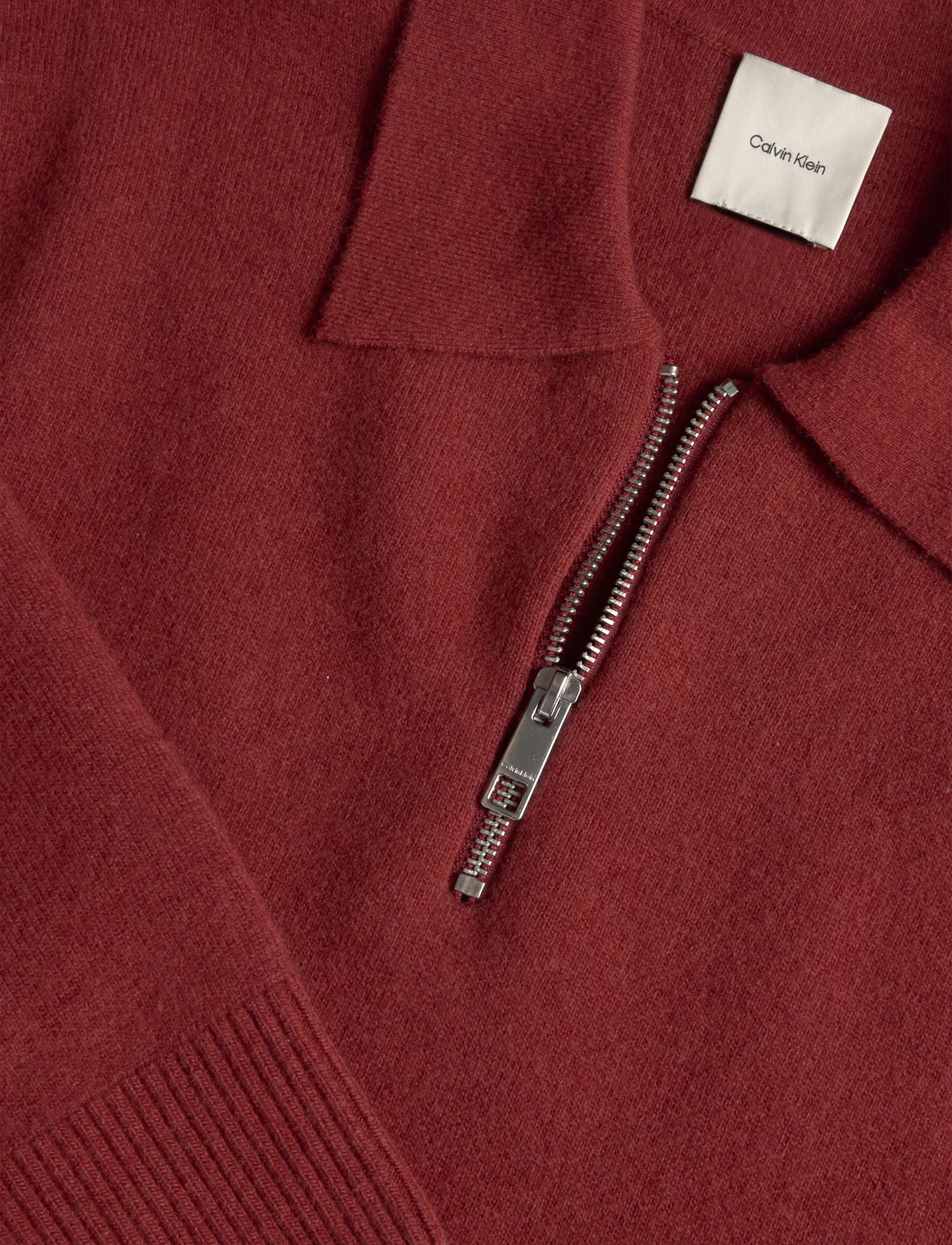 Calvin Klein - LS LAMBSWOOL BLEND COLLAR QZ 12G - long-sleeved knitted polos - fired brick - 2