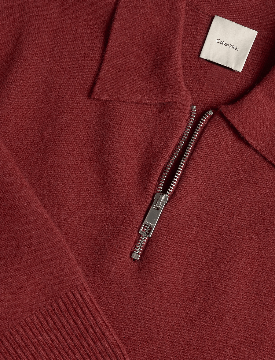 Calvin Klein - LS LAMBSWOOL BLEND COLLAR QZ 12G - long-sleeved knitted polos - fired brick - 2
