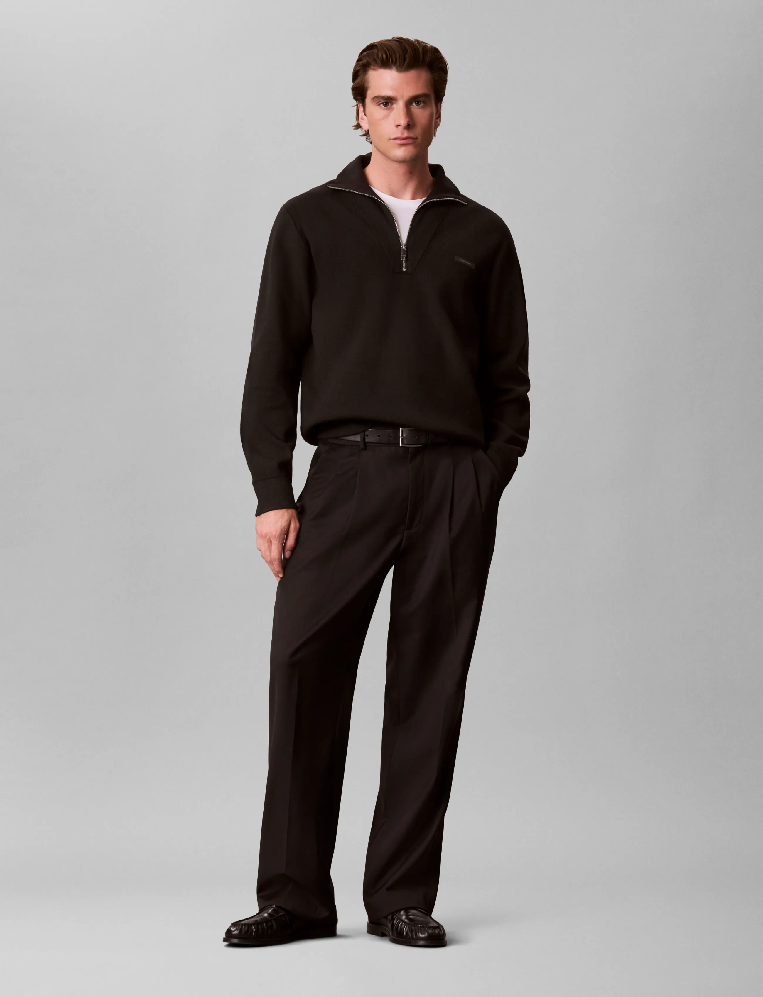 Calvin Klein LS SNOWY TECH KNIT QZ SWEATER 14 - Calvin Klein - BLACK / black