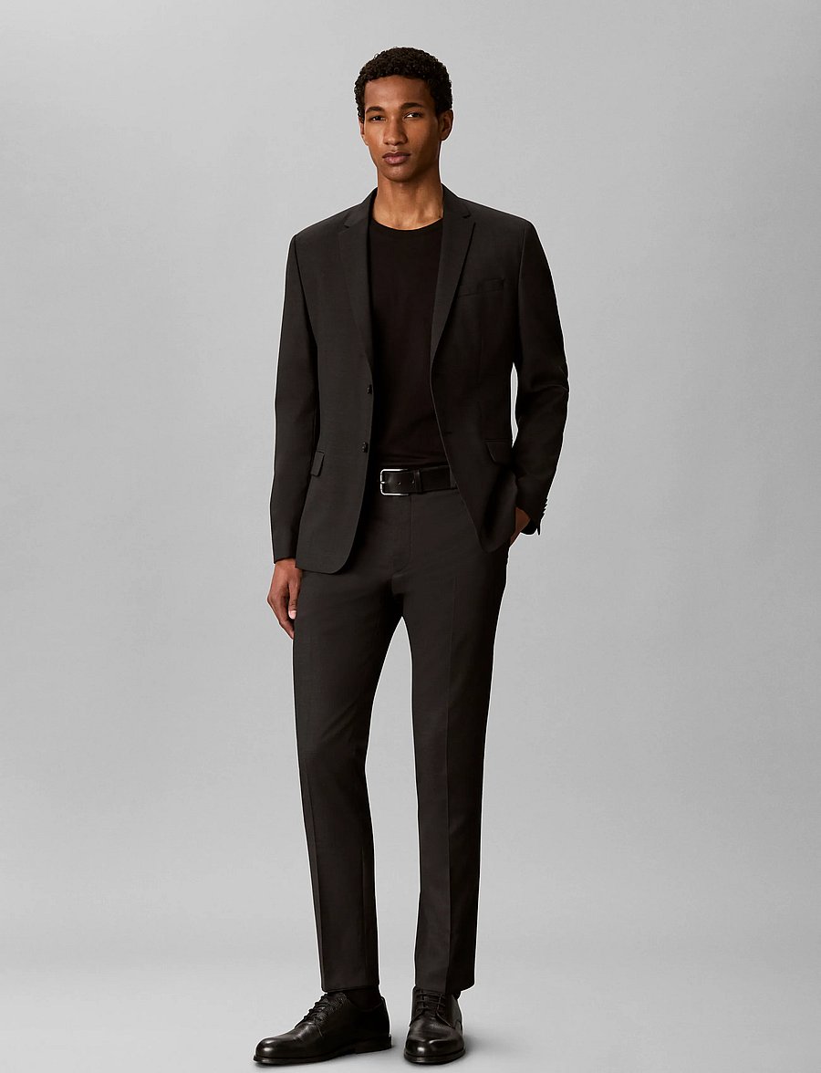 Calvin Klein - LS BIRDS EYE SLIM BLAZER - enkelknäppta kavajer - volcanic ash - 0