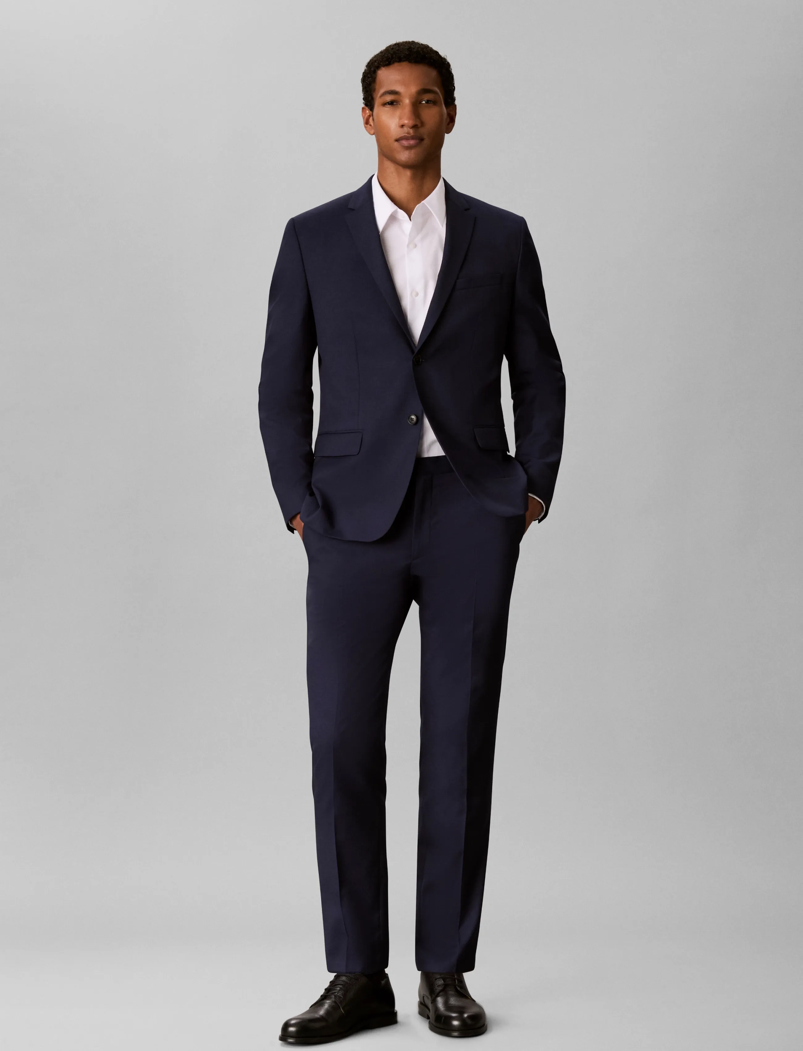 Calvin Klein BIRDS EYE SLIM TROUSER - Anzugshosen - INK / navy