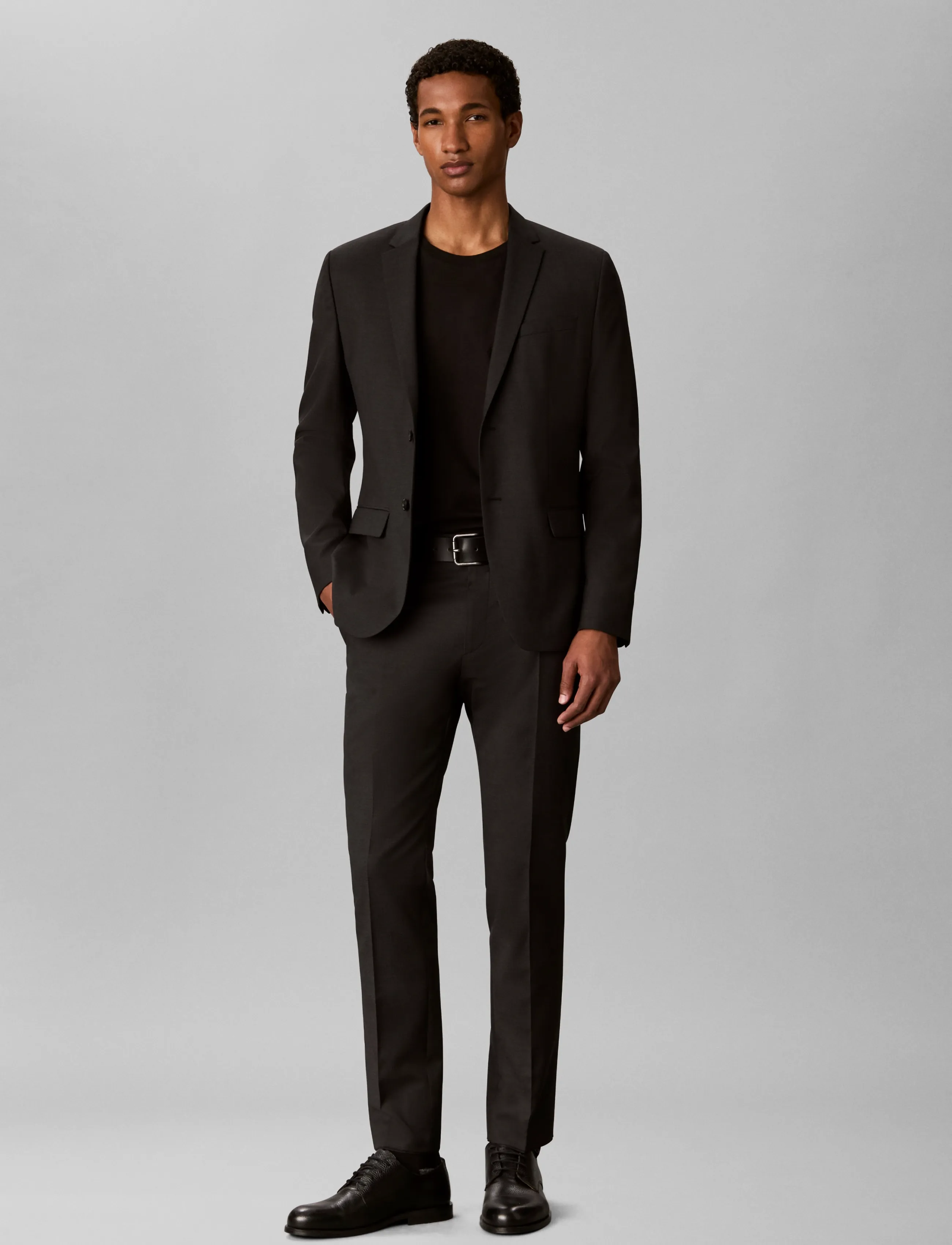Calvin Klein BIRDS EYE SLIM TROUSER - Anzugshosen - VOLCANIC ASH / black