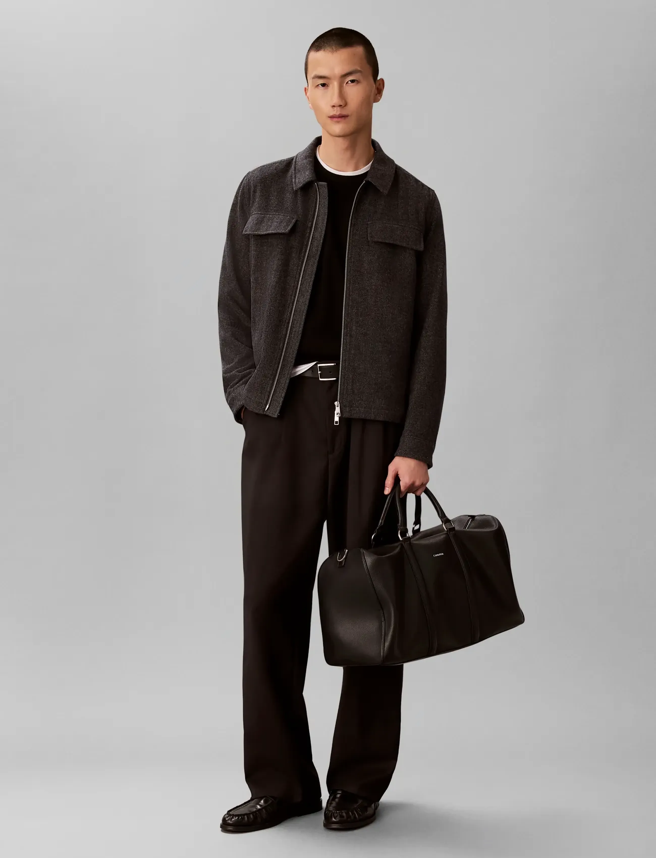 Calvin Klein LS WOOL HERRINGBONE SHIRT JACKET - Überhemden - VOLCANIC ASH / grey