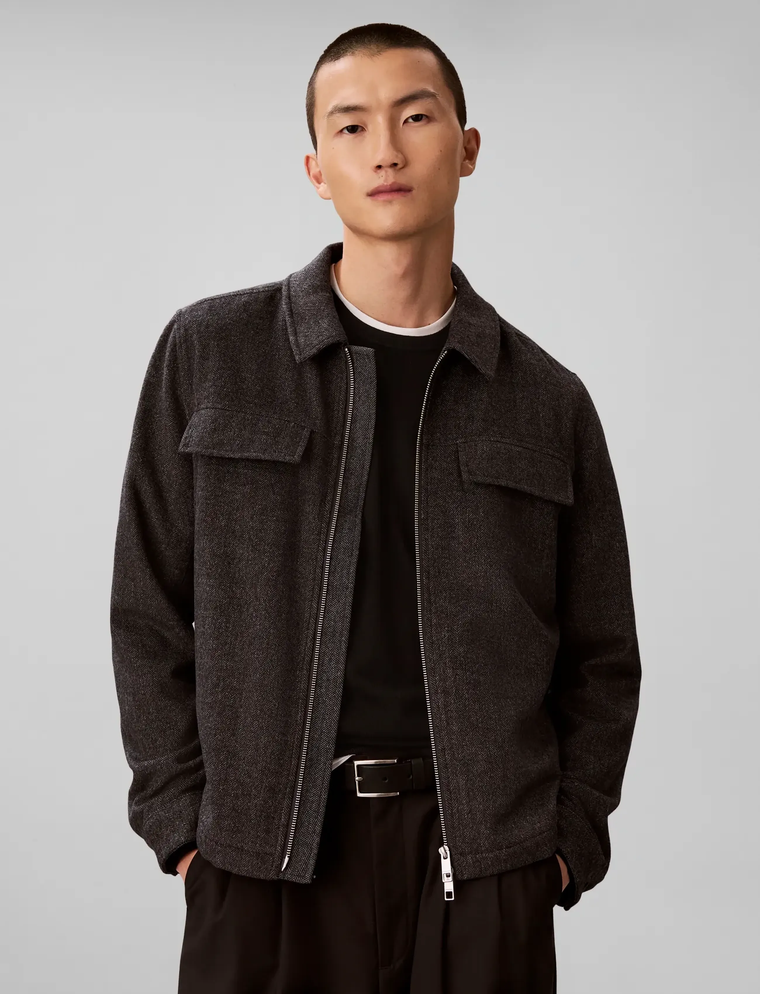 Calvin Klein - LS WOOL HERRINGBONE SHIRT JACKET - Überhemden - volcanic ash - 3