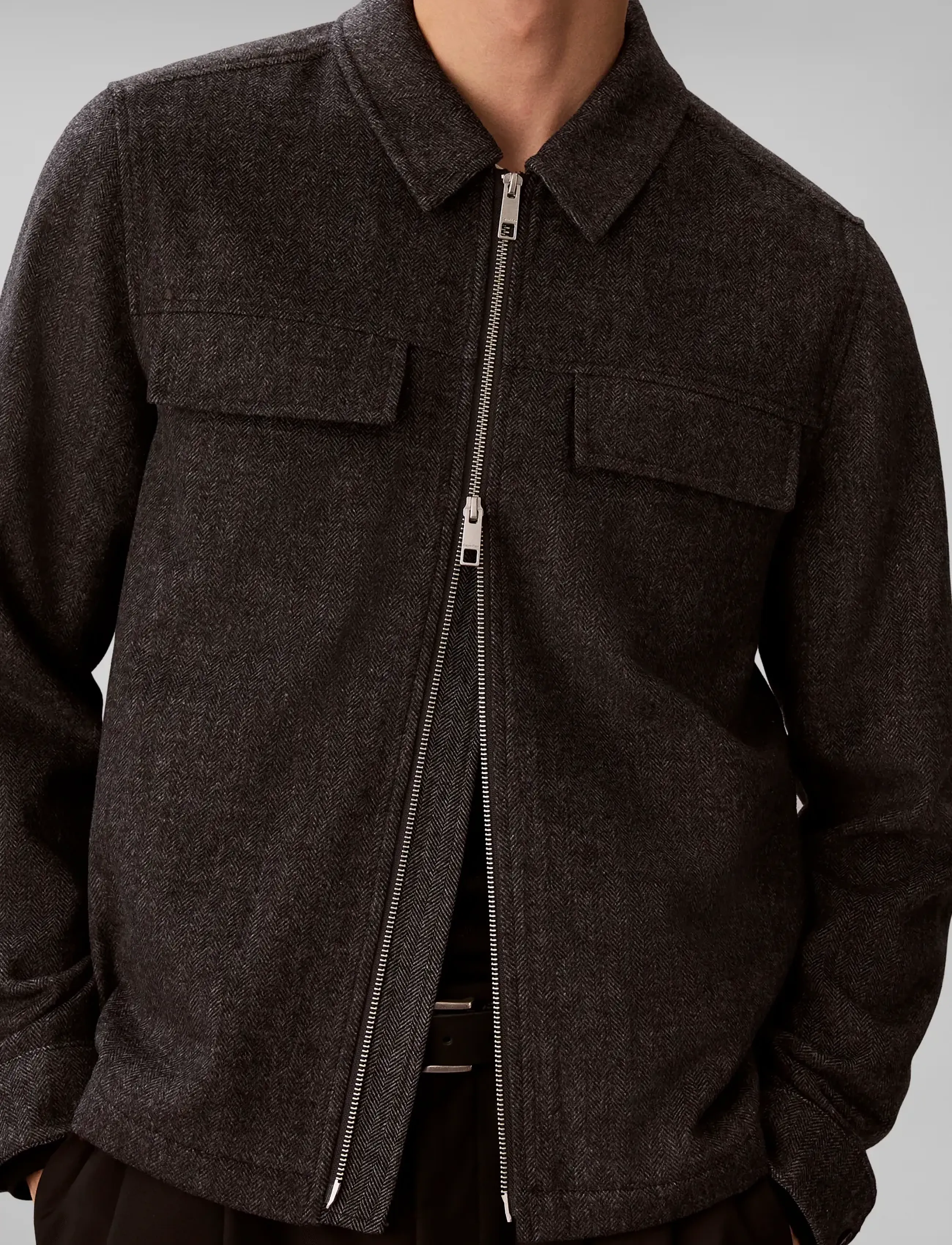 Calvin Klein - LS WOOL HERRINGBONE SHIRT JACKET - Überhemden - volcanic ash - 5