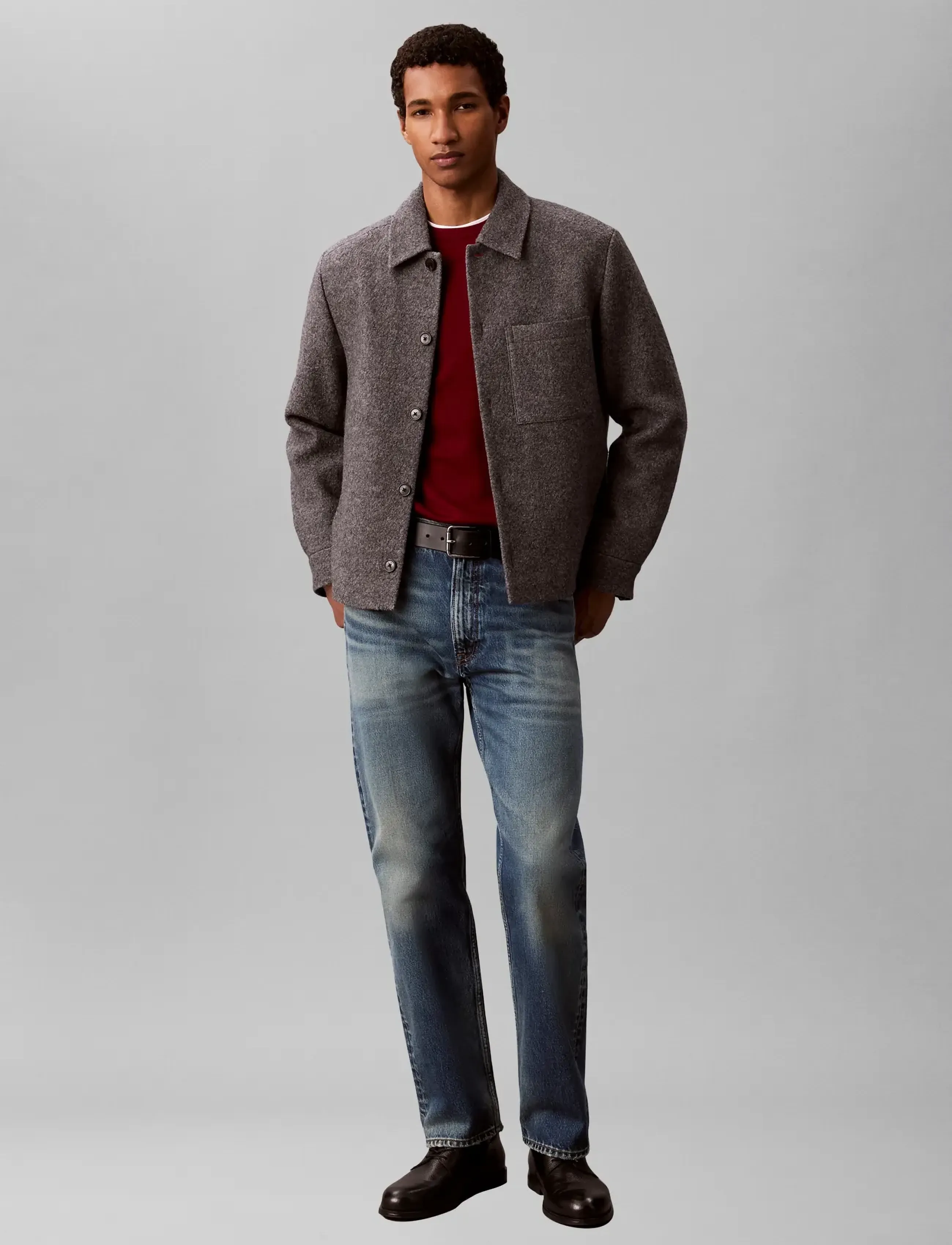 Calvin Klein - LS MELANGE BOUCLE WOOL SHIRT JKT - winterjacken - b30 grey heather - 0