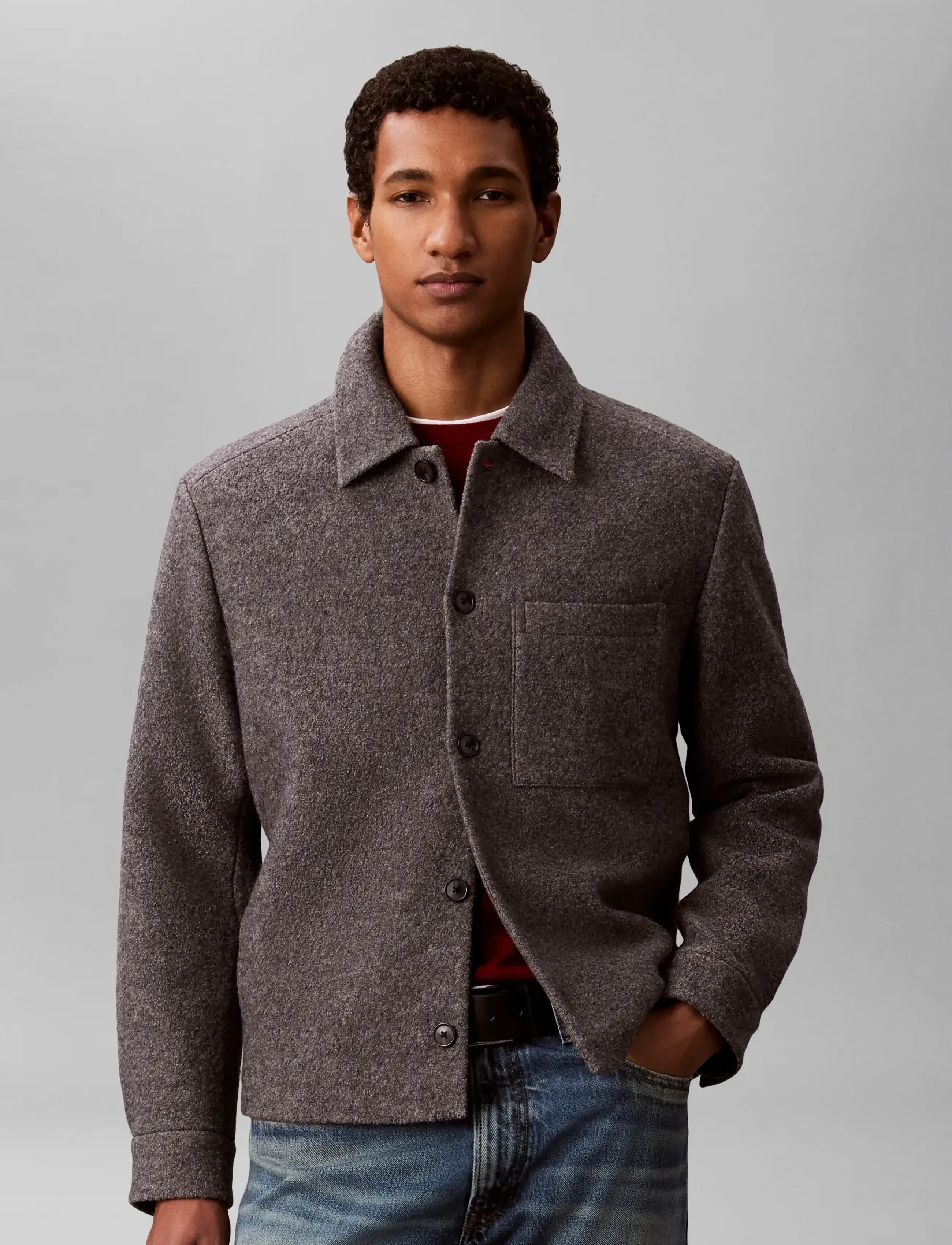 Calvin Klein - LS MELANGE BOUCLE WOOL SHIRT JKT - winterjacken - b30 grey heather - 3