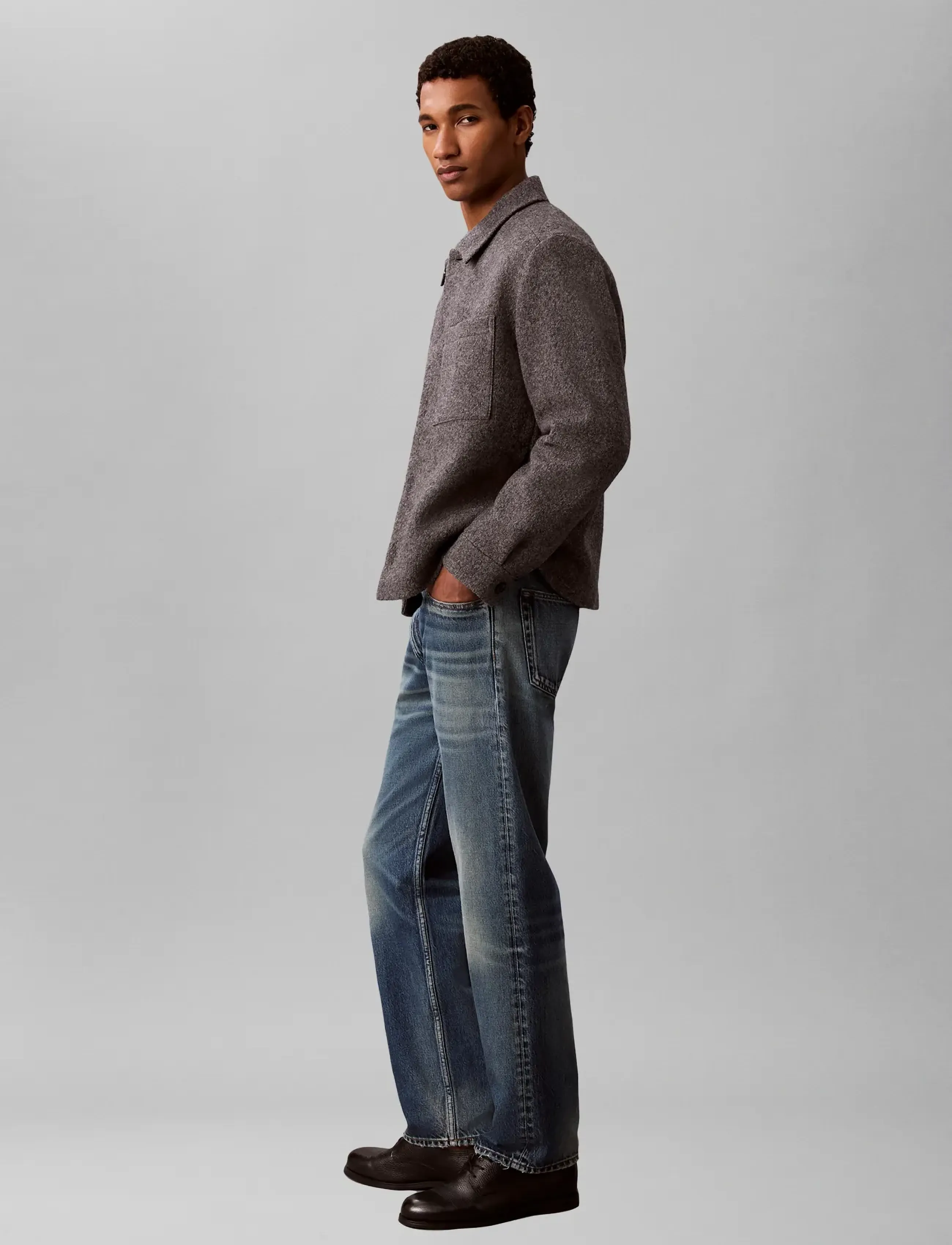 Calvin Klein Ls Melange Boucle Wool Shirt Jkt skjortor & blusar herr – bild 6