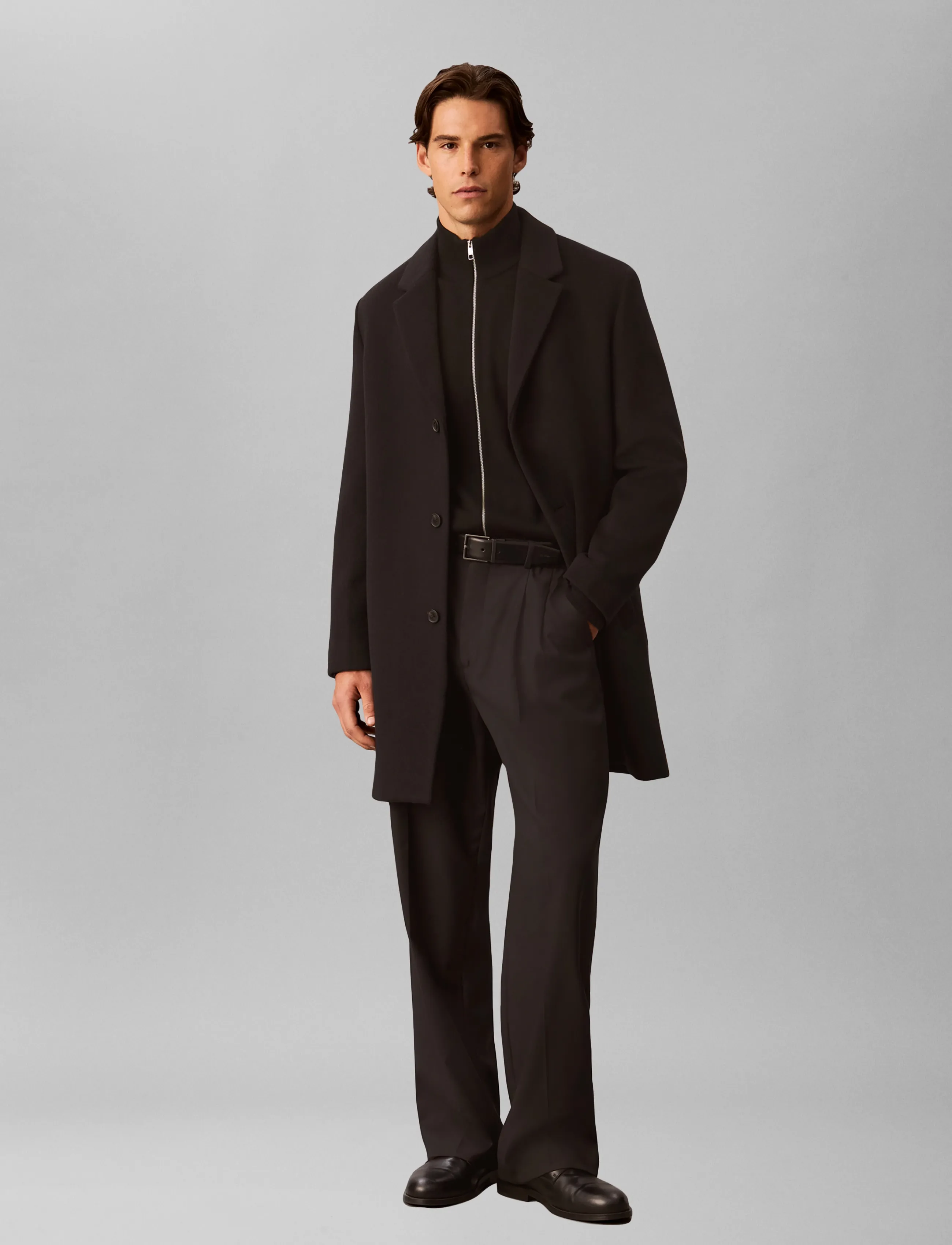 Calvin Klein LS WOOL BLEND OVERCOAT - Tøj - BLACK / black