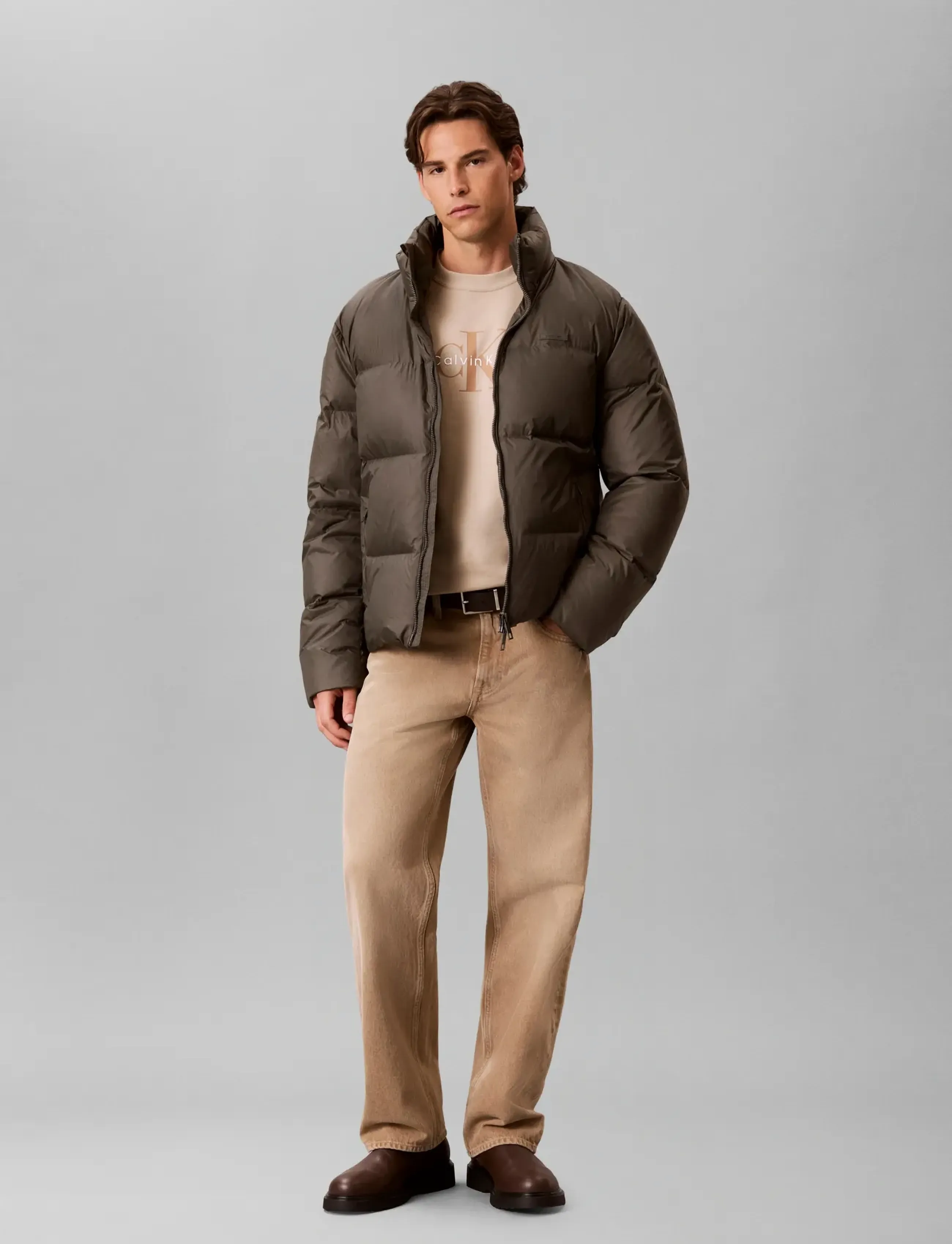 Calvin Klein LS MDWT NYLON DOWN PUFFER JKT - Jackets - BELUGA / brown