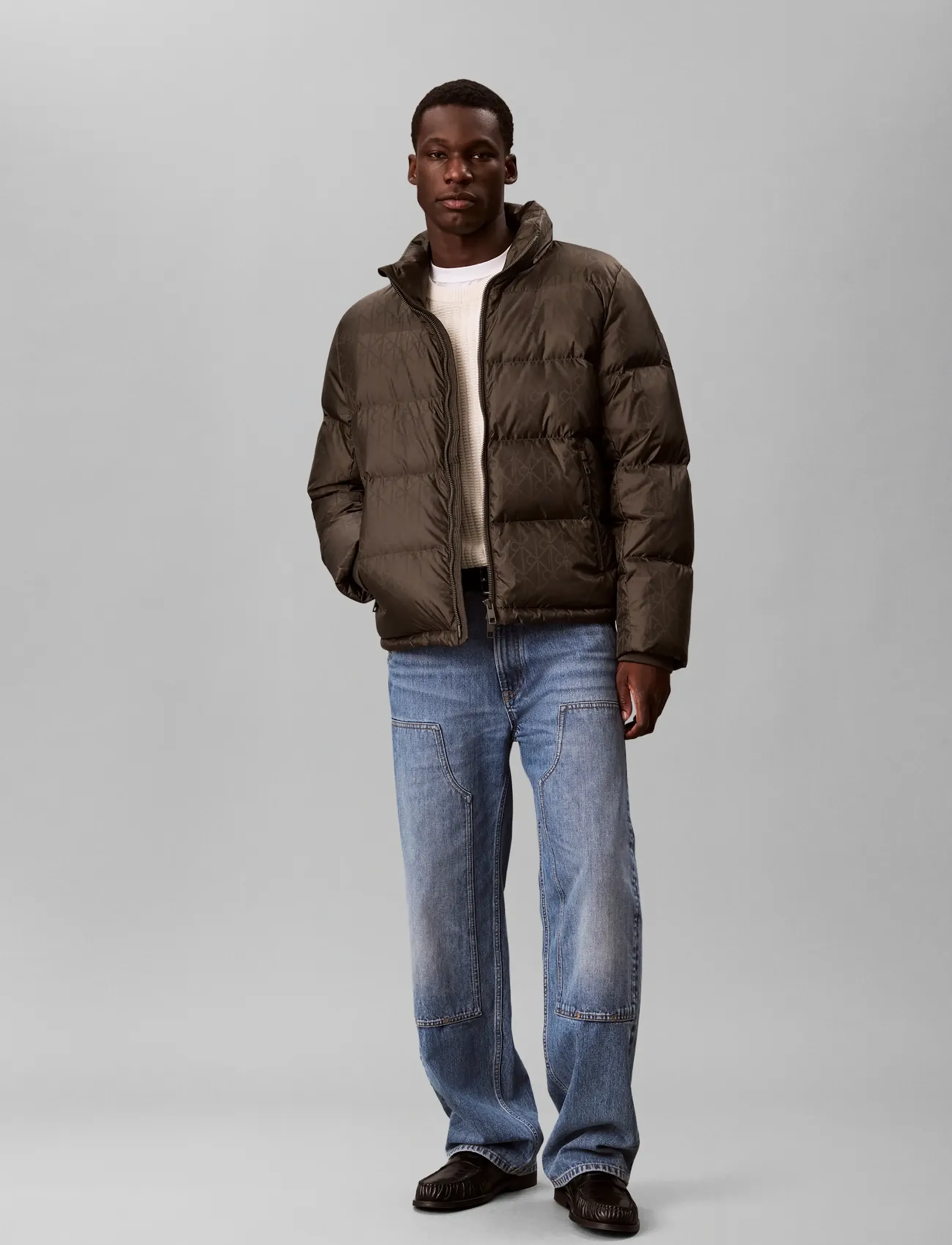Calvin Klein LS NYLON AOP DOWN PUFFER JKT - Nach Stil kaufen - BELUGA / brown