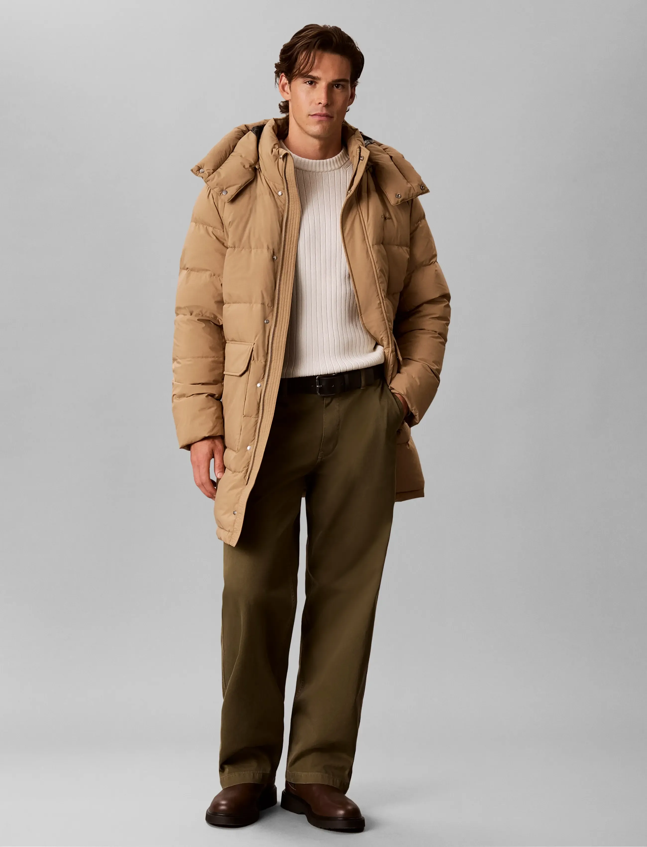 Calvin Klein LS CLASSIC BONDED HD DOWN LONG P - Bovenkleding - KHAKI UMBER / brown