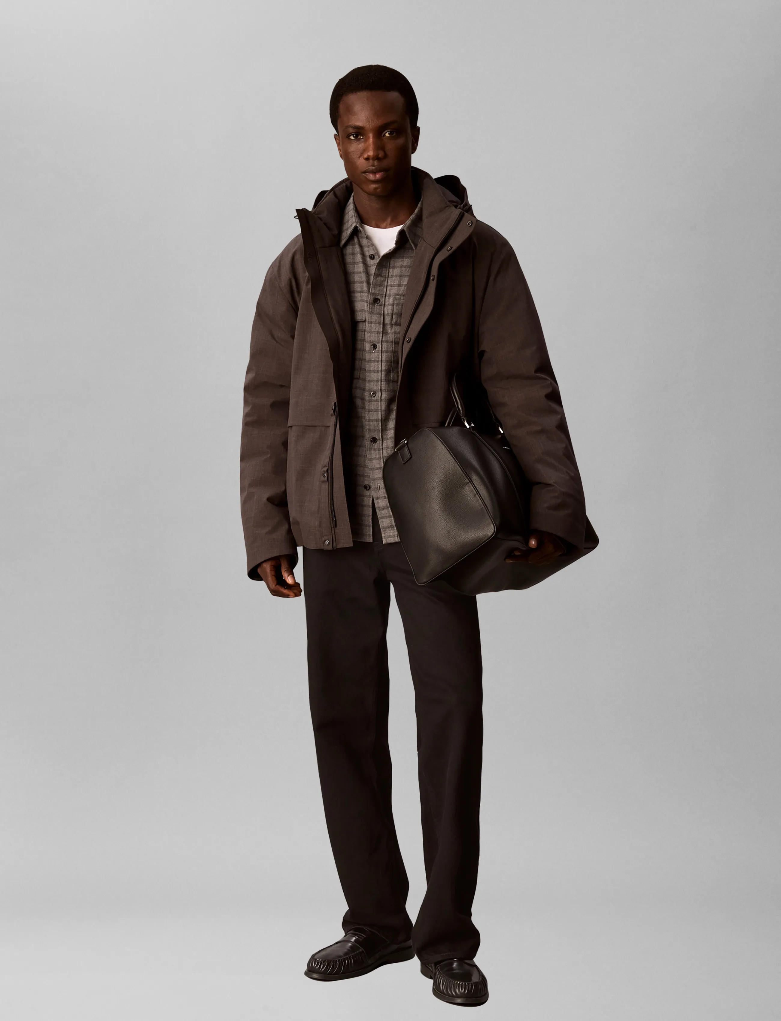Calvin Klein LS HEATHERED NYLON INT CHNNL DOW - Calvin Klein - B85 CHARCOAL HEATHER / grey