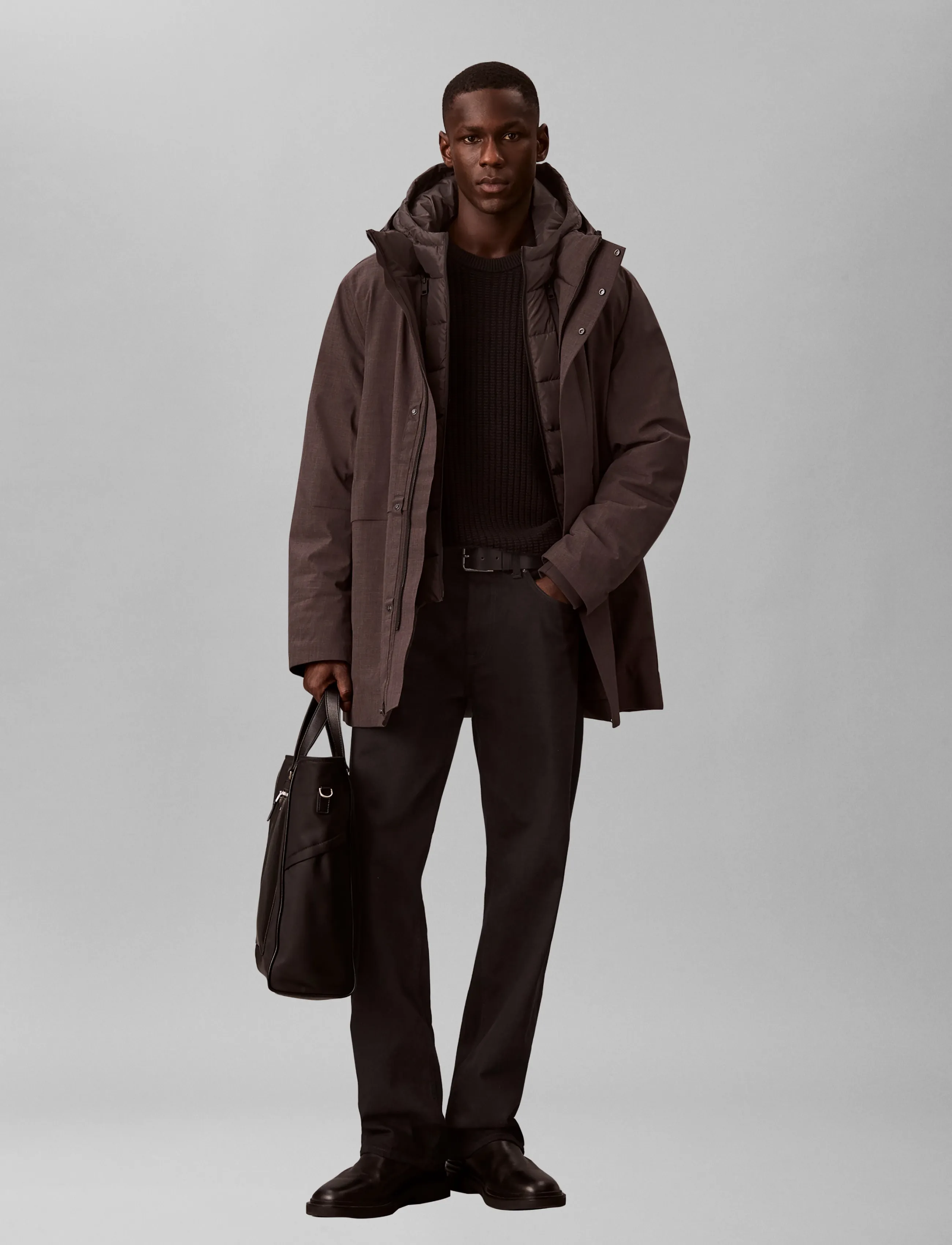 Calvin Klein LS HEATHERED NYLON BIB DOWN PUFF - Kleidung - B85 CHARCOAL HEATHER / grey