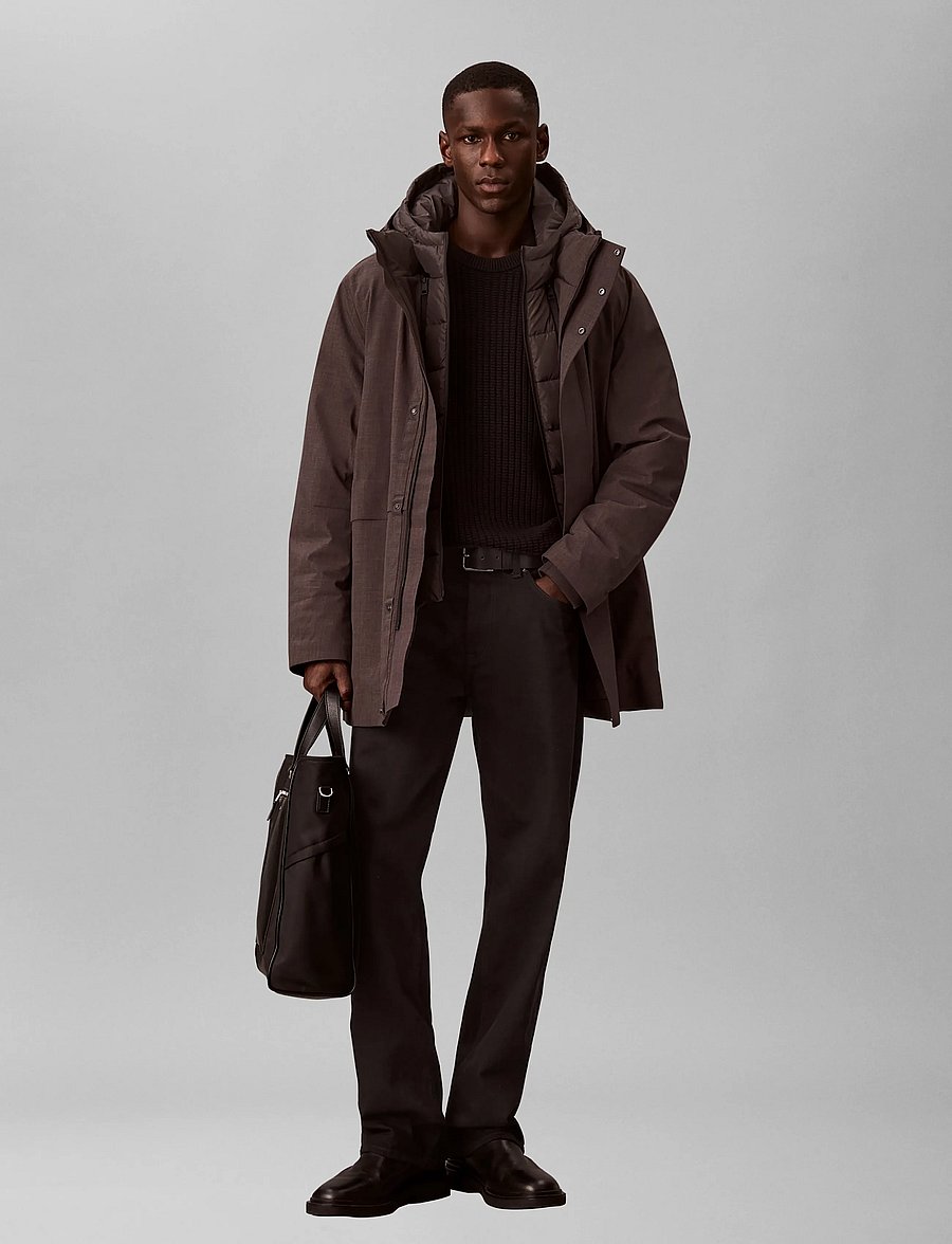 Calvin Klein - LS HEATHERED NYLON BIB DOWN PUFF - b85 charcoal heather - 0