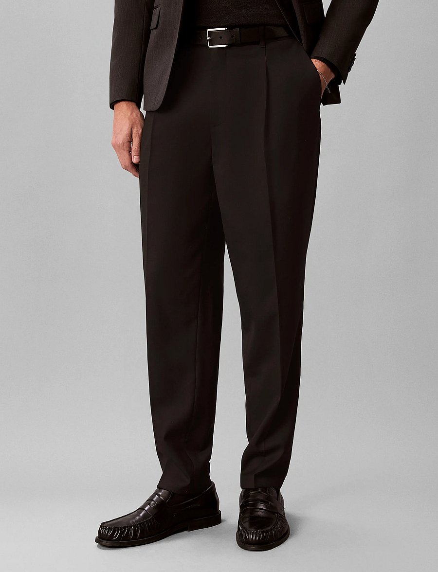 Calvin Klein - TAPERED PLEATED WOOL BLEND PANT - anzugshosen - black - 3