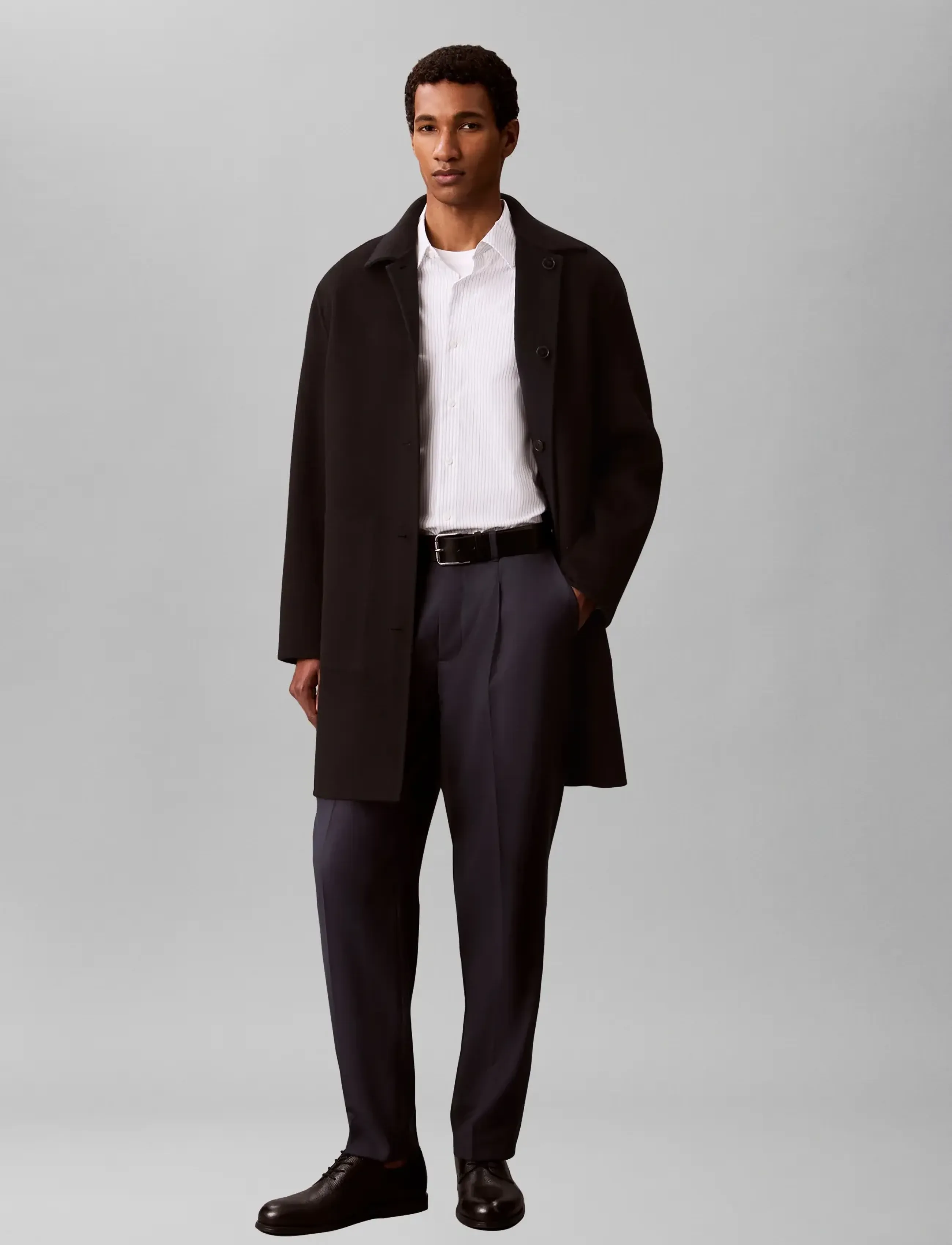 Calvin Klein TAPERED PLEATED WOOL BLEND PANT - Viigipüksid - BLUE NIGHTS / navy