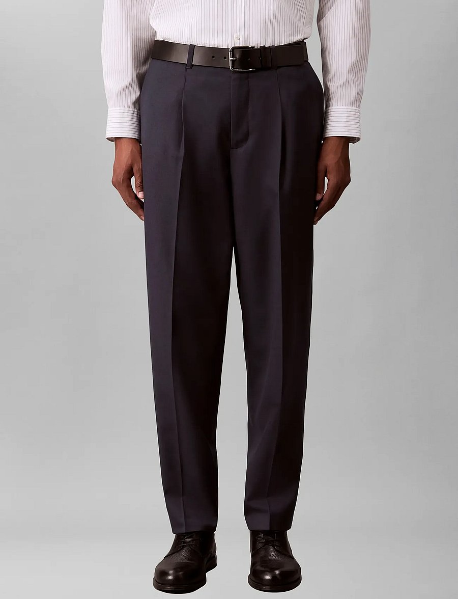 Calvin Klein - TAPERED PLEATED WOOL BLEND PANT - blue nights - 3