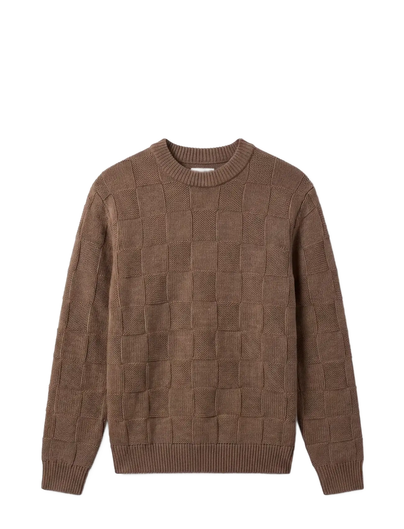 Calvin Klein LS CHECKERBOARD TEXTURED CREWNK - Rundhals - OLIVE TREE / brown