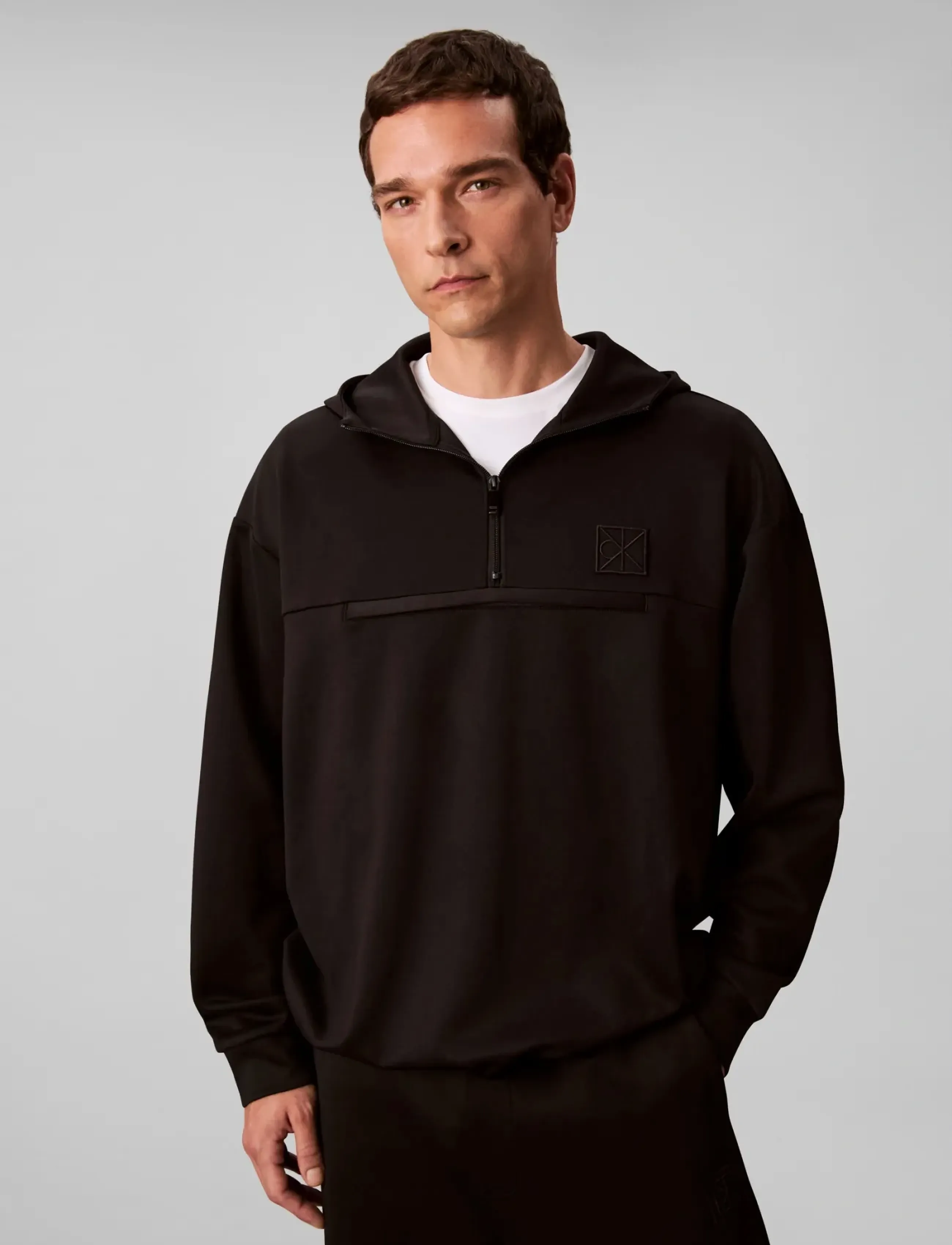 Calvin Klein HEAVY TRICOT QTR ZIP ANORAK HOOD - Clothing - BLACK / black
