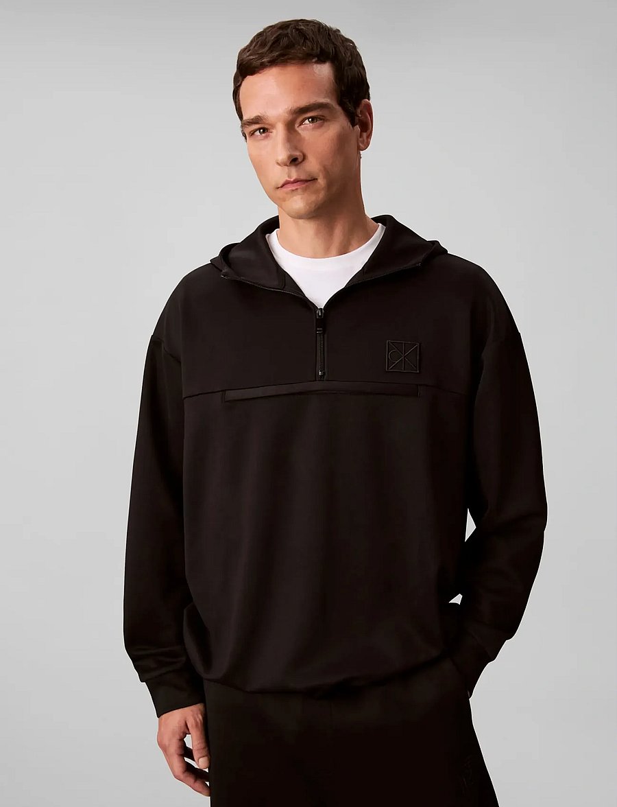 Calvin Klein - HEAVY TRICOT QTR ZIP ANORAK HOOD - kapuutsiga pusad - black - 0